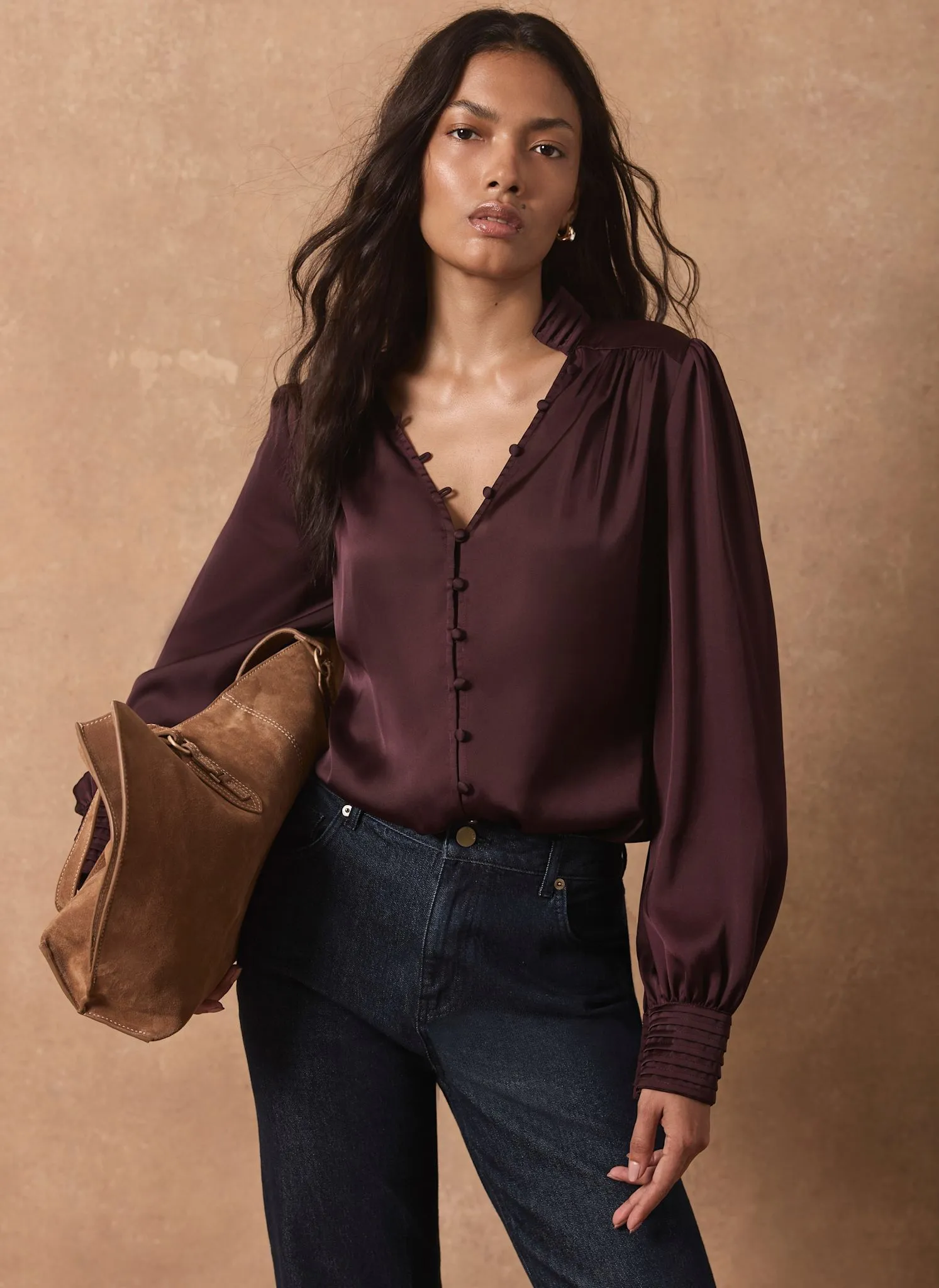 Burgundy Satin Long Sleeve Blouse sold by Mint Velvet product image thumbnail 4