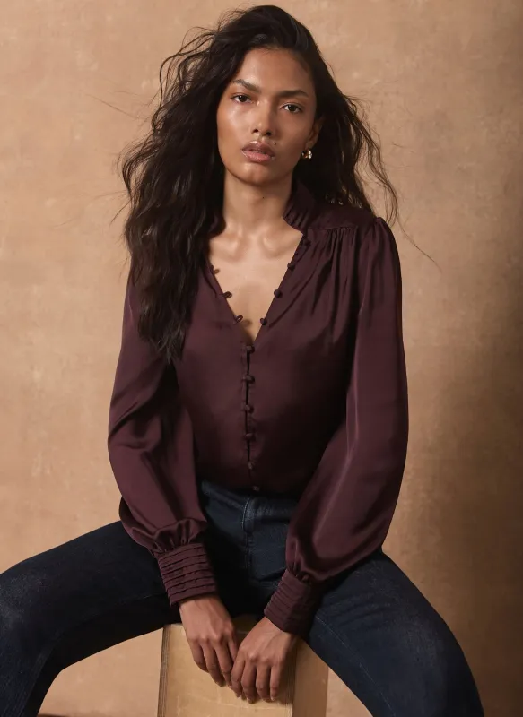 Burgundy Satin Long Sleeve Blouse made by Mint Velvet
