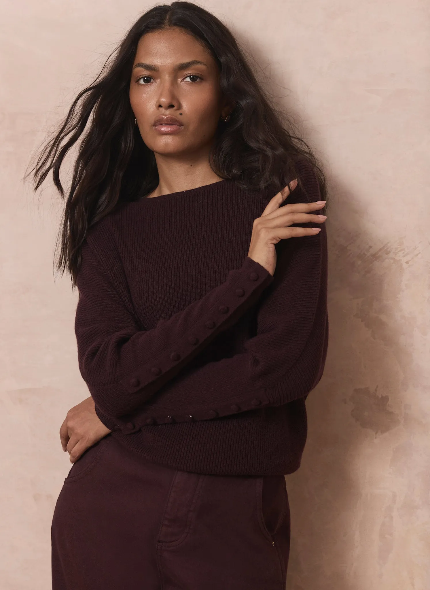 Burgundy Lace Detail Batwing Jumper sold by Mint Velvet product image thumbnail 2