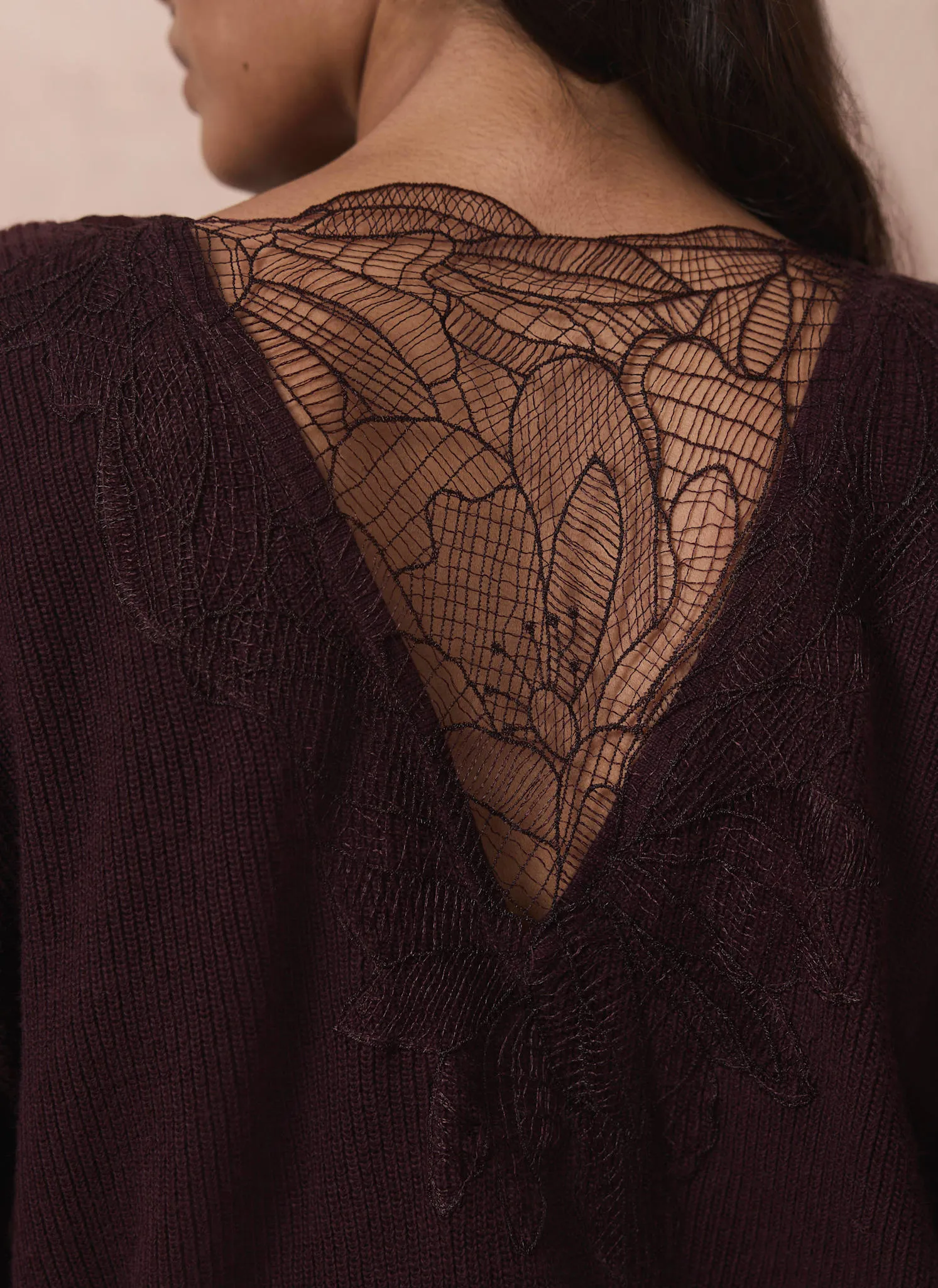 Burgundy Lace Detail Batwing Jumper sold by Mint Velvet product image thumbnail 4