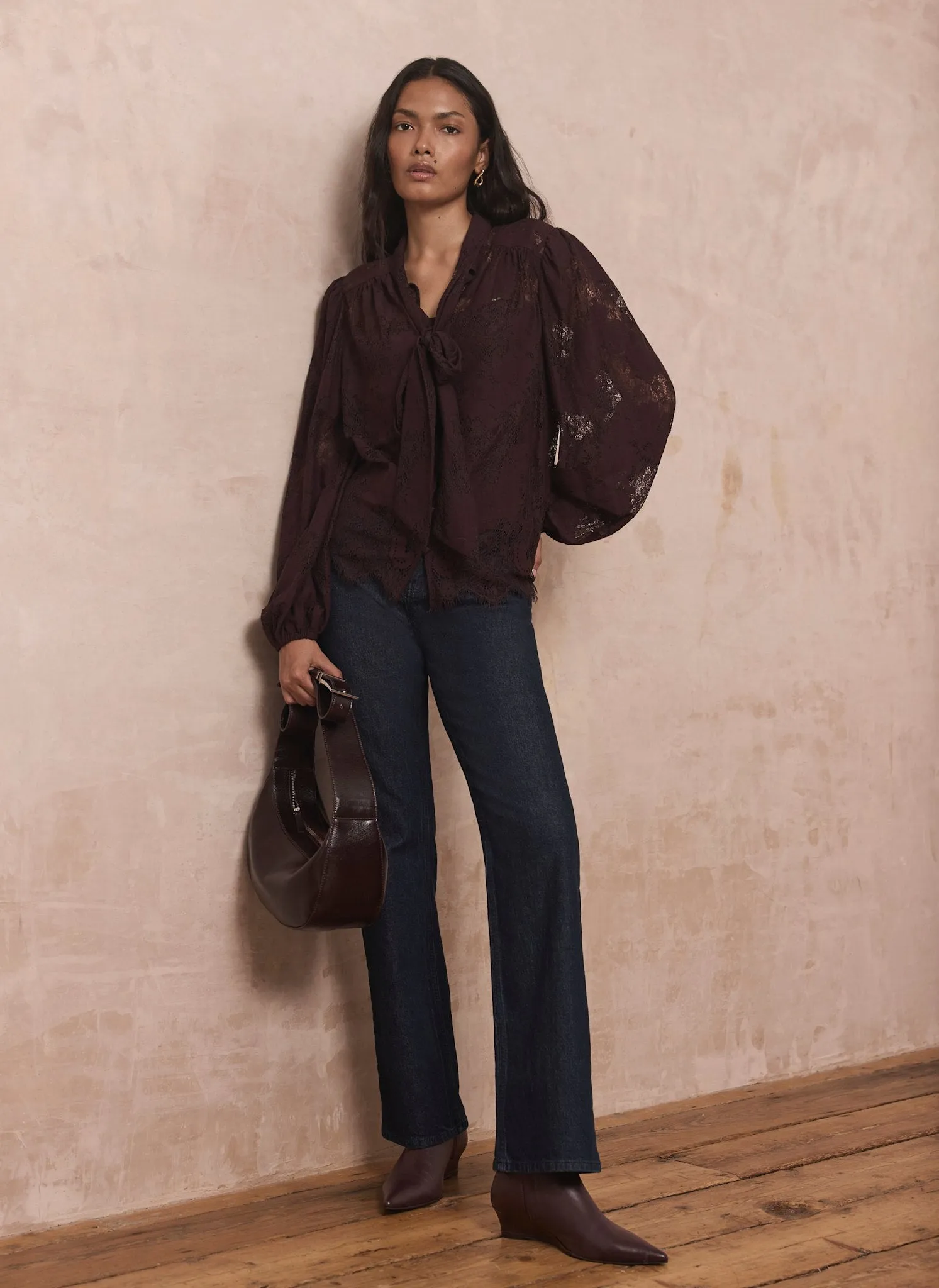 Burgundy Lace Pussybow Blouse sold by Mint Velvet product image thumbnail 3