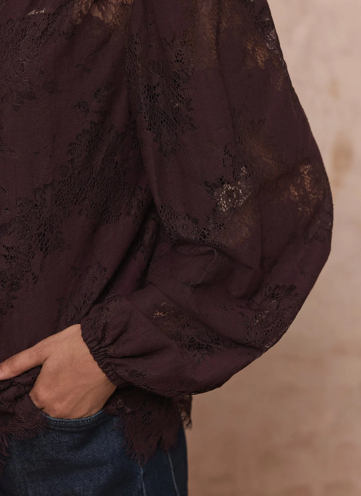 Burgundy Lace Pussybow Blouse sold by Mint Velvet product image thumbnail 5