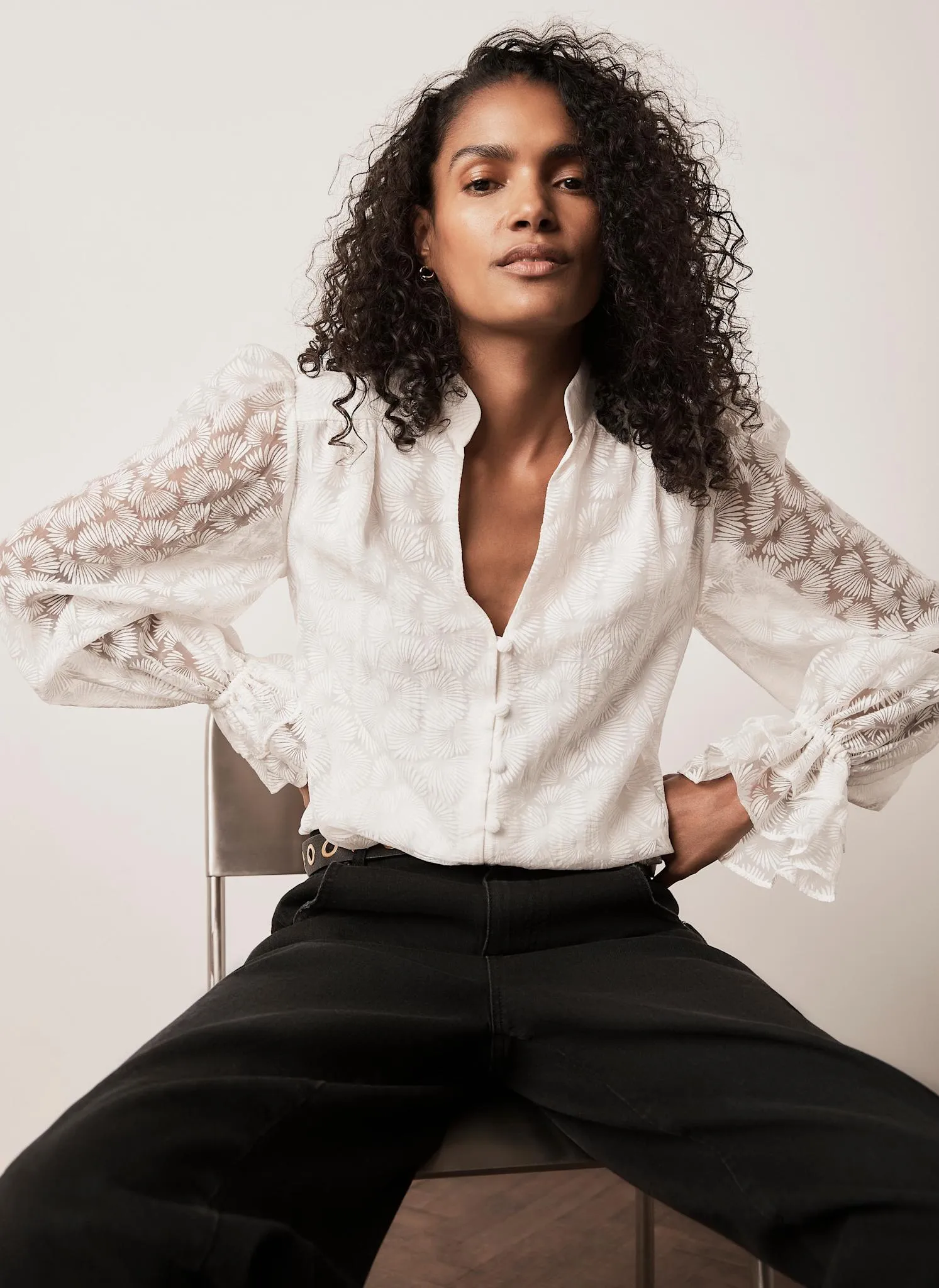 Cream Puff Shoulder Feather Detail Blouse sold by Mint Velvet product image thumbnail 2