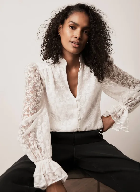 Cream Puff Shoulder Feather Detail Blouse made by Mint Velvet