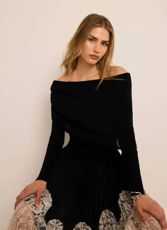 Black Bardot Knit Top made by Mint Velvet