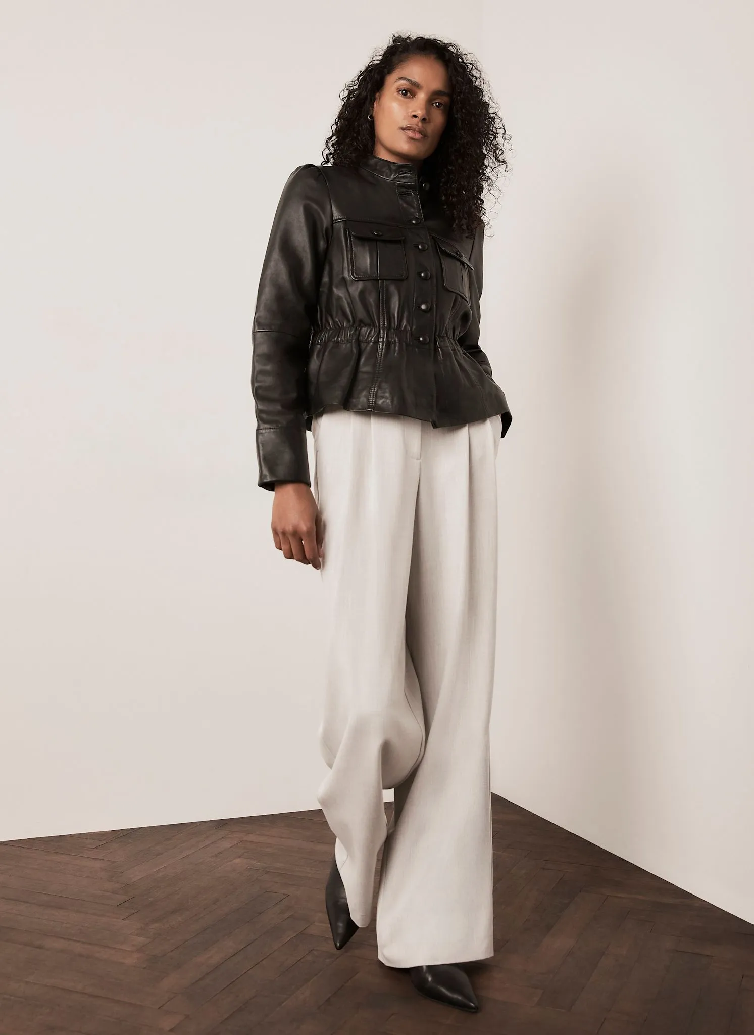 Black Leather Peplum Jacket sold by Mint Velvet product image thumbnail 2