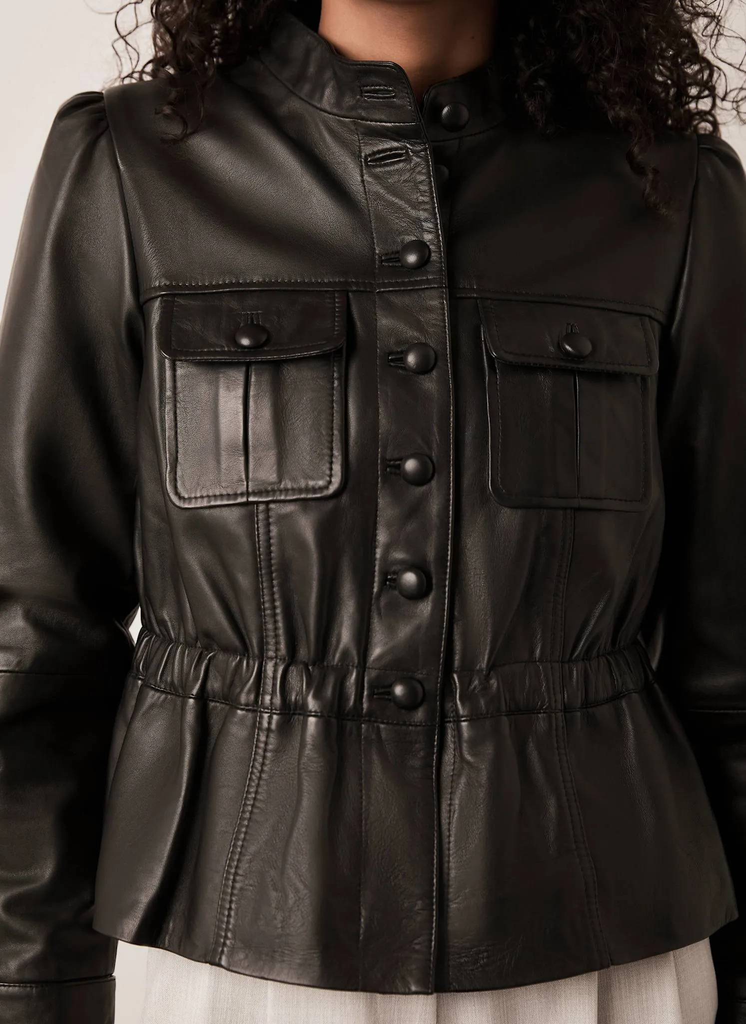 Black Leather Peplum Jacket sold by Mint Velvet product image thumbnail 4