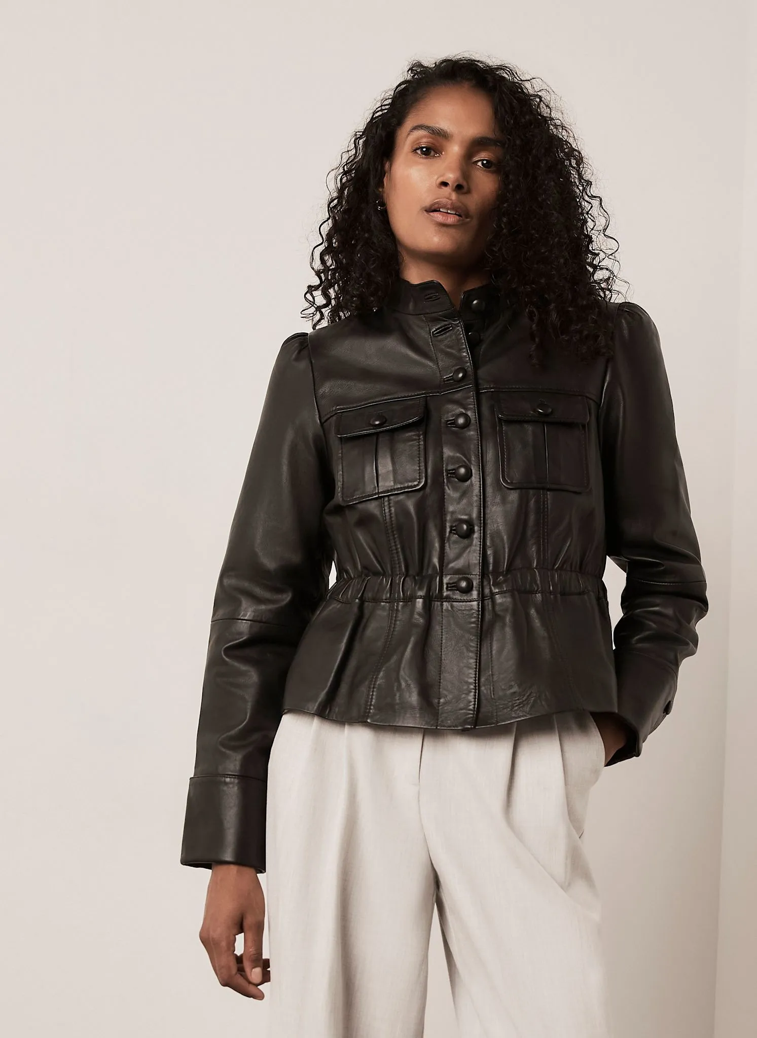 Black Leather Peplum Jacket sold by Mint Velvet product image thumbnail 3