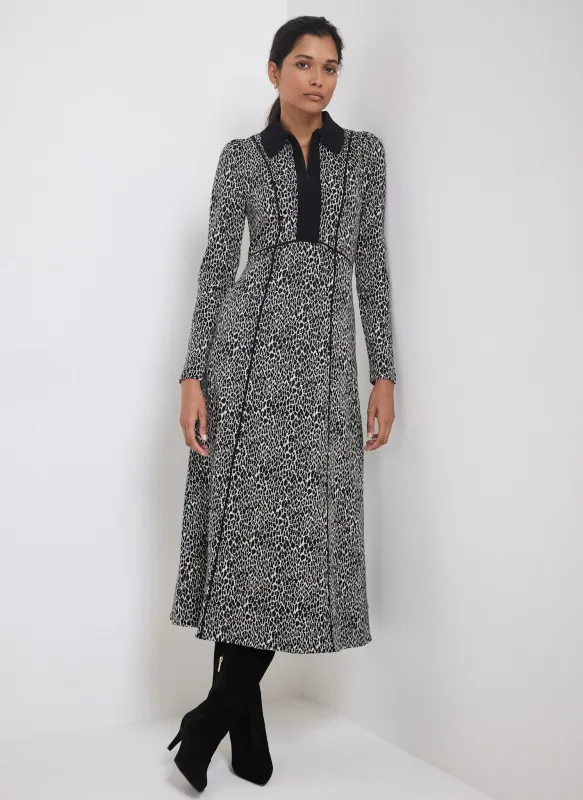Black Animal Print Jacquard Midi Dress made by Mint Velvet