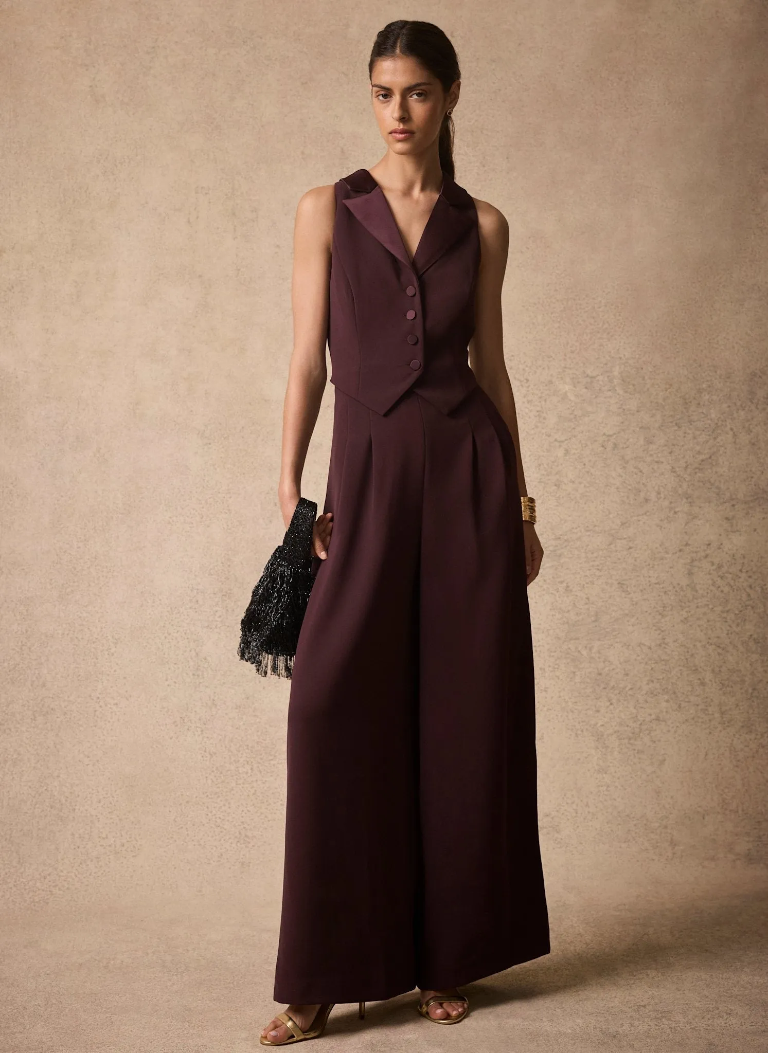 Burgundy Tuxedo Jumpsuit sold by Mint Velvet product image thumbnail 4
