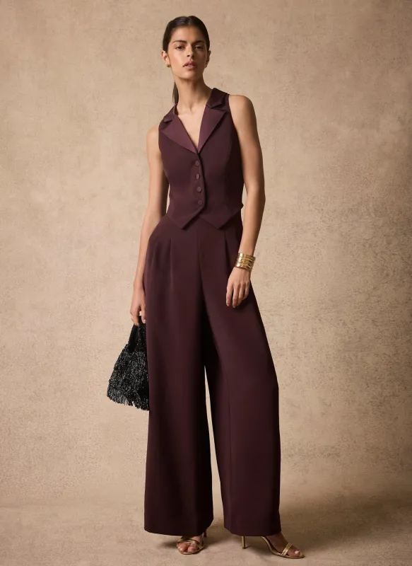 Burgundy Tuxedo Jumpsuit made by Mint Velvet
