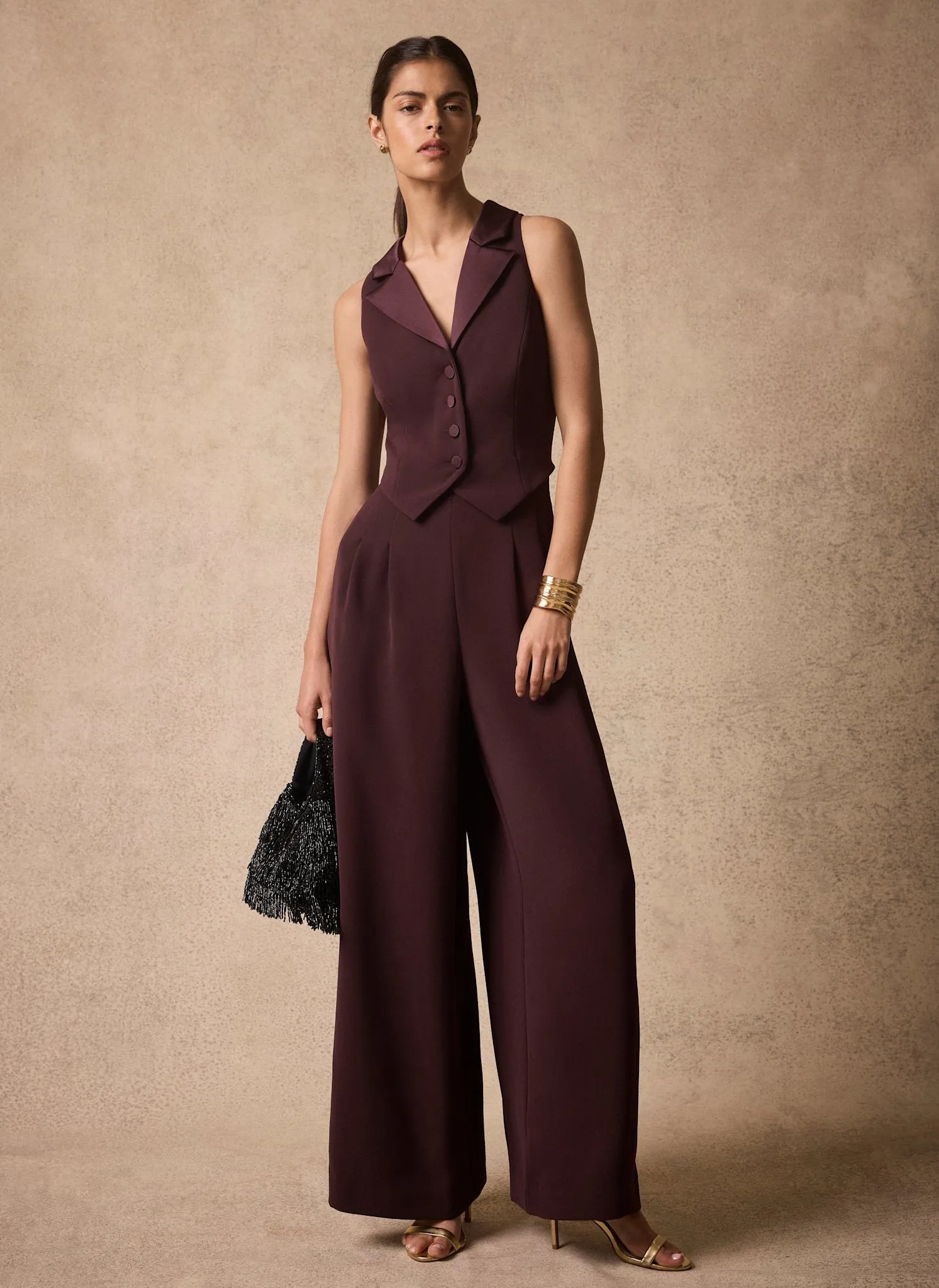 Burgundy Tuxedo Jumpsuit sold by Mint Velvet