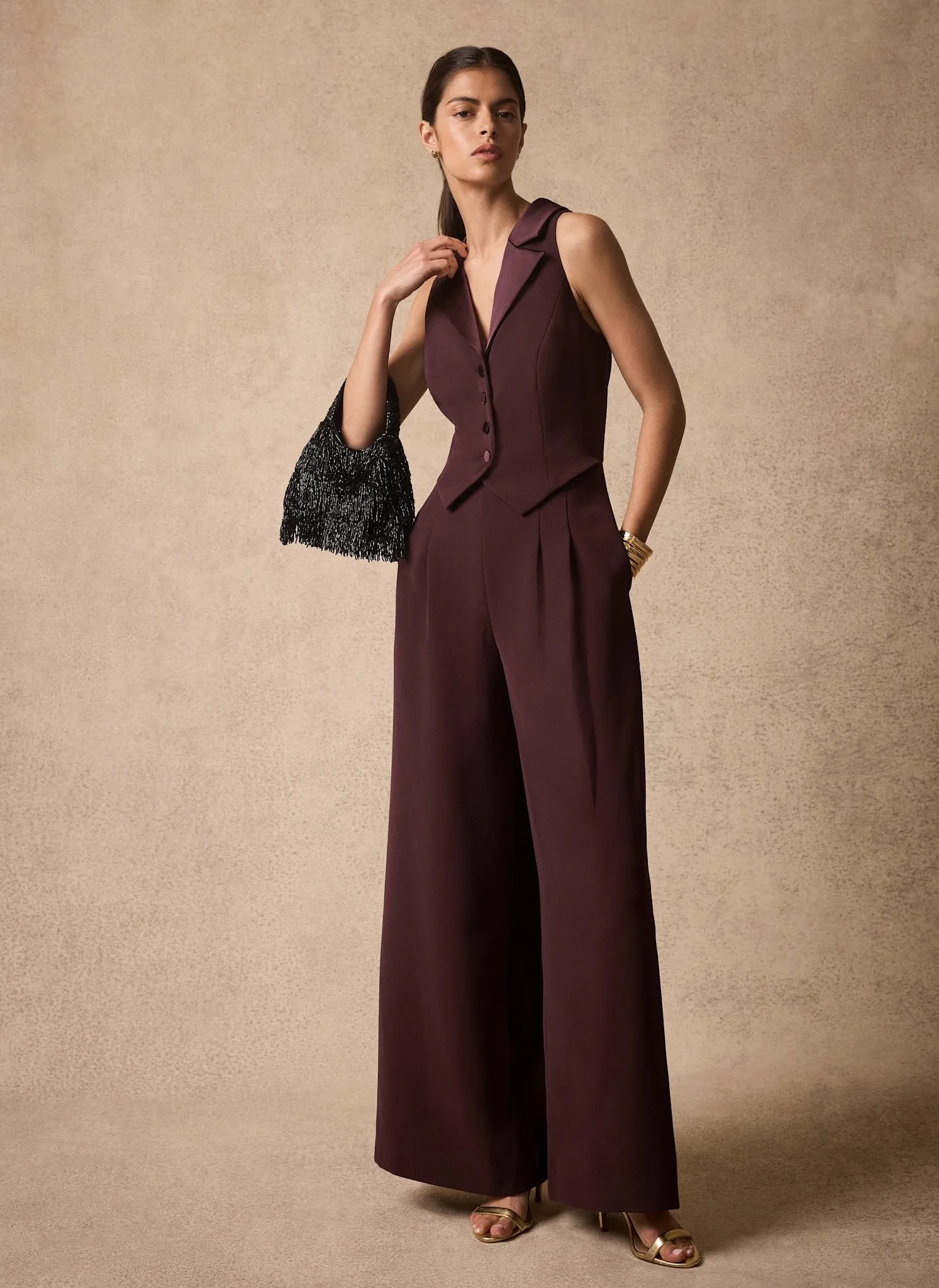 Burgundy Tuxedo Jumpsuit sold by Mint Velvet product image thumbnail 2