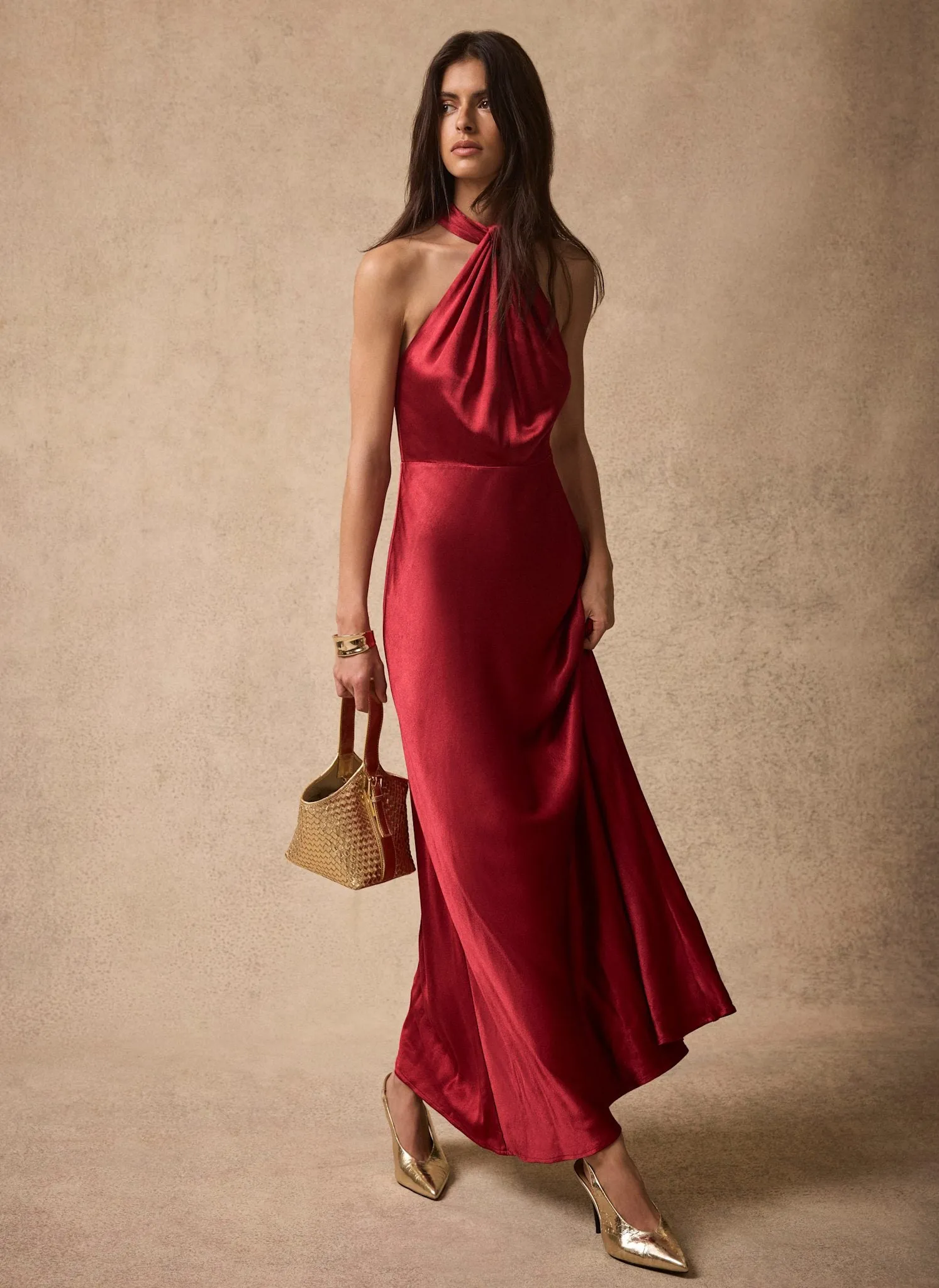 Red Satin Halter Midi Dress sold by Mint Velvet product image thumbnail 2