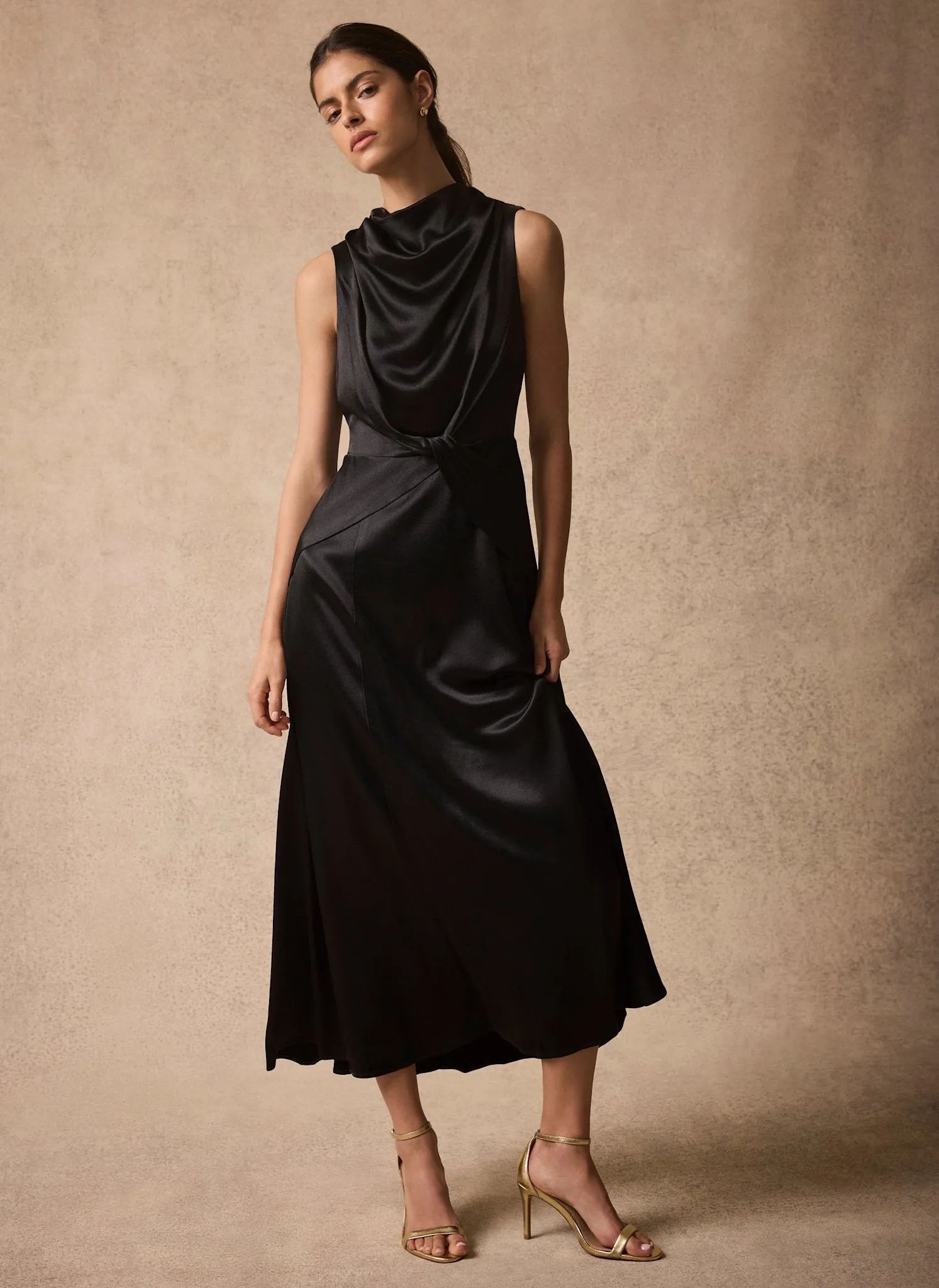 Black Satin Cowl Neck Midi Dress sold by Mint Velvet product image thumbnail 2