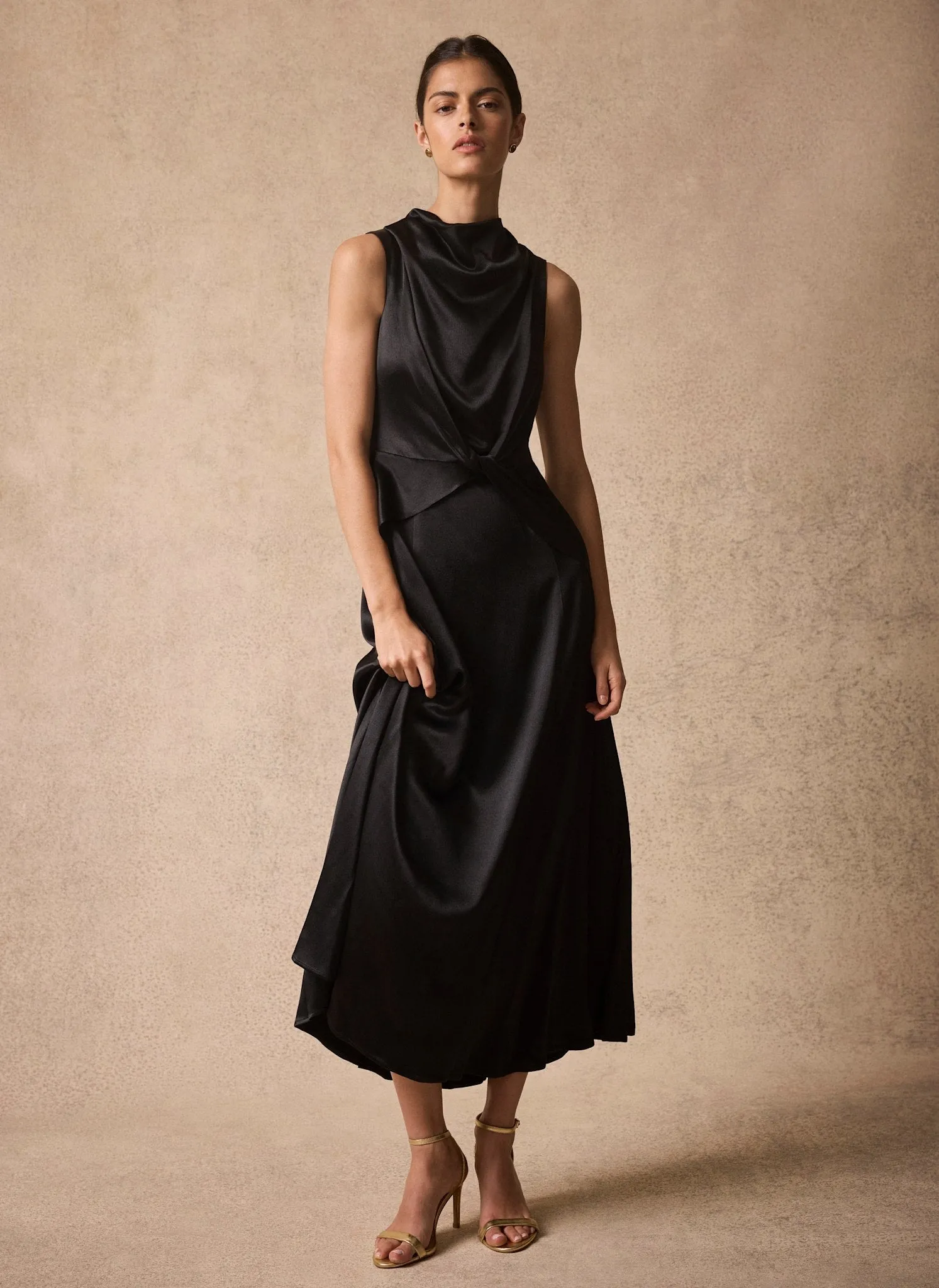 Black Satin Cowl Neck Midi Dress sold by Mint Velvet