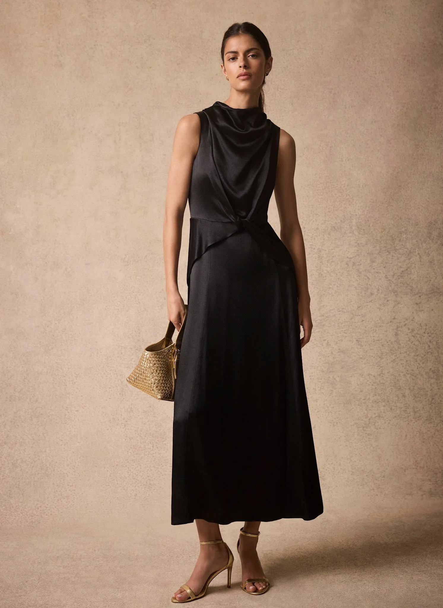 Black Satin Cowl Neck Midi Dress sold by Mint Velvet product image thumbnail 3