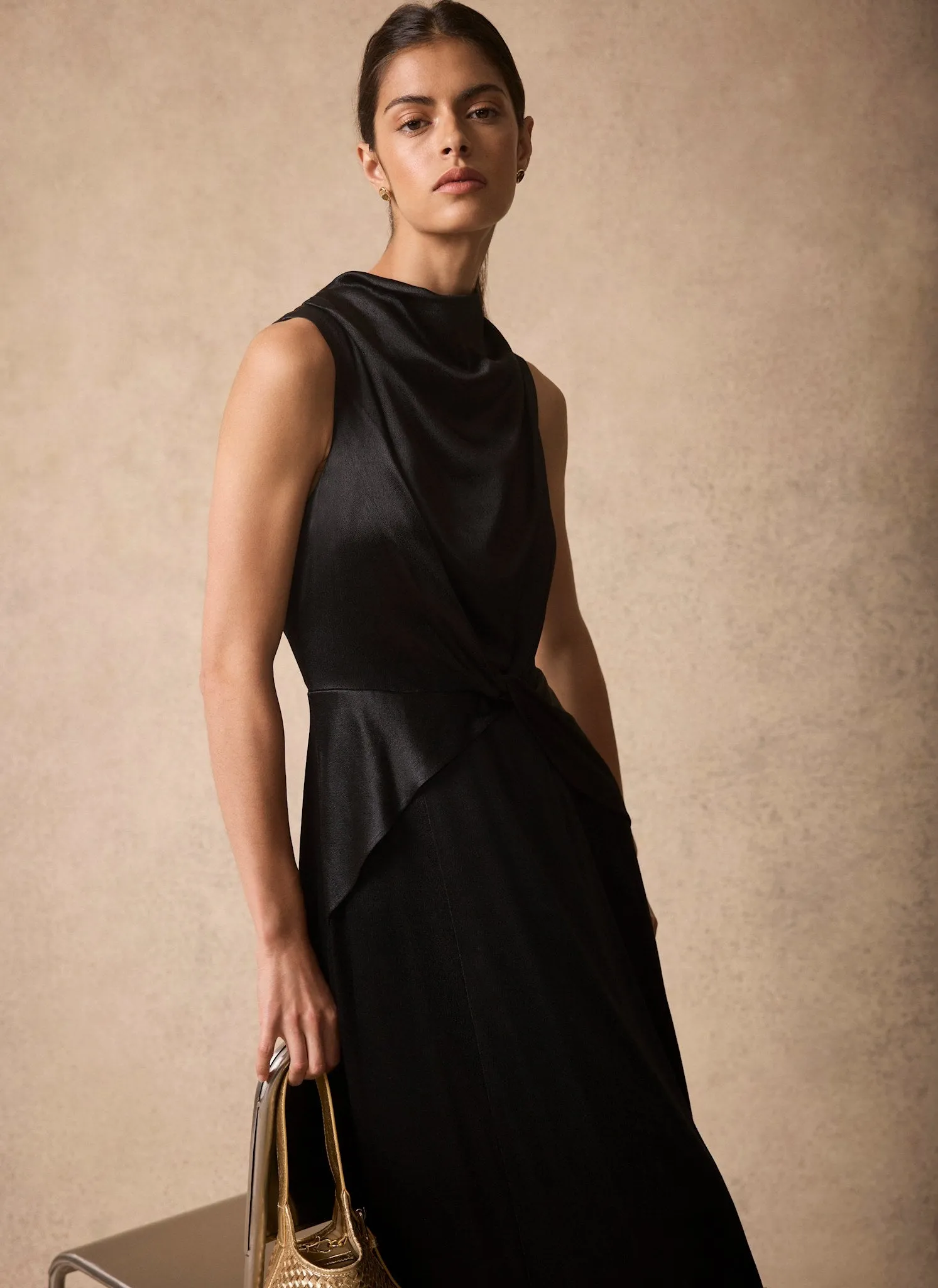 Black Satin Cowl Neck Midi Dress sold by Mint Velvet product image thumbnail 4