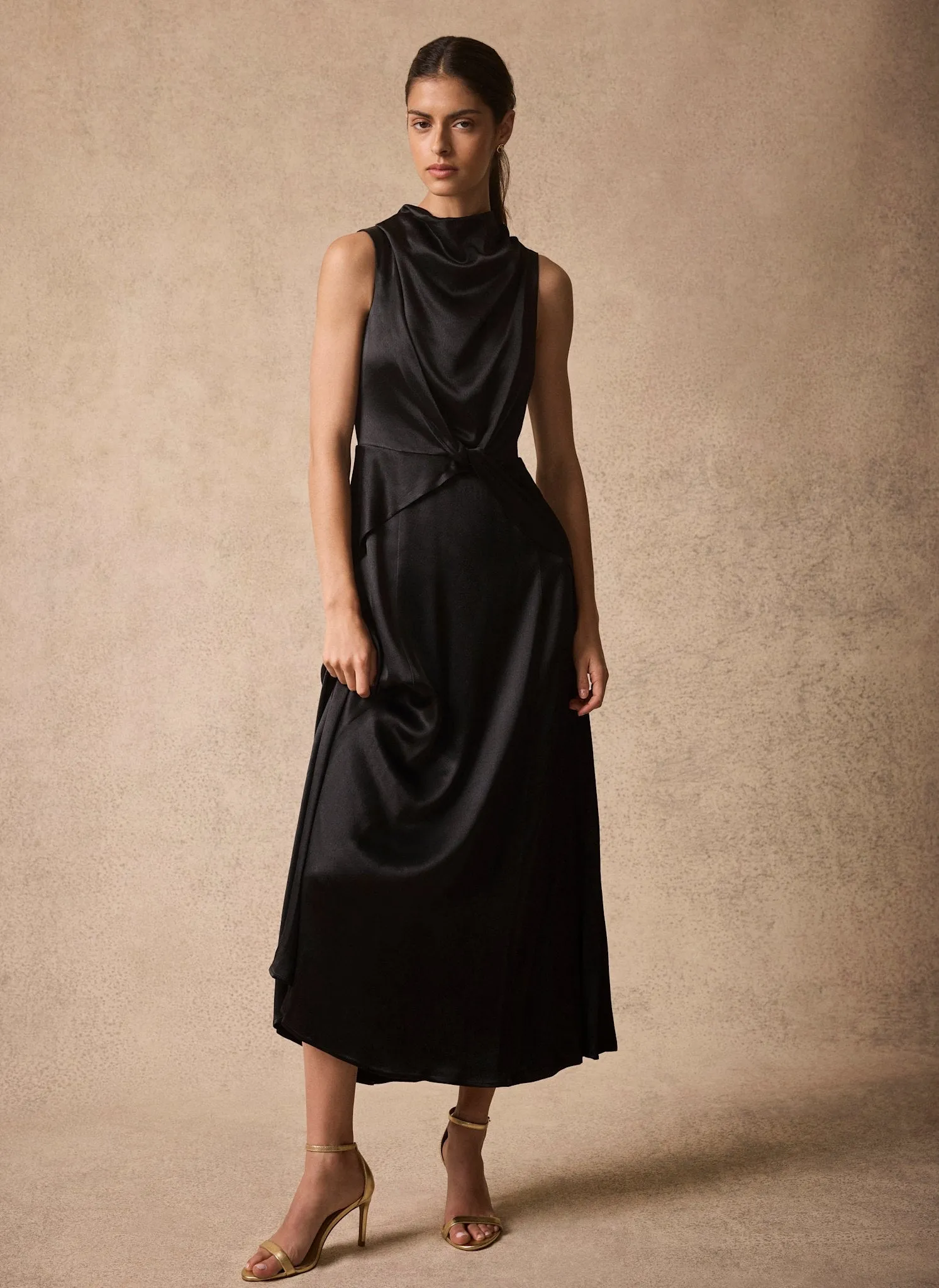 Black Satin Cowl Neck Midi Dress sold by Mint Velvet product image thumbnail 5