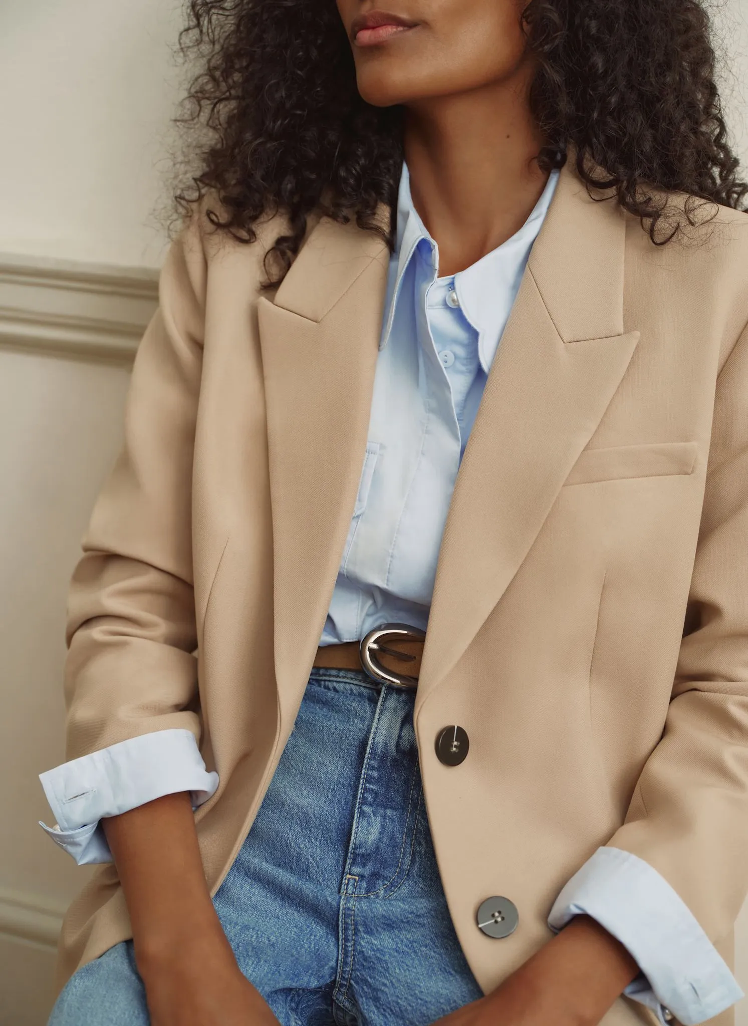 Neutral Single Breasted Minimal Blazer sold by Mint Velvet product image thumbnail 4