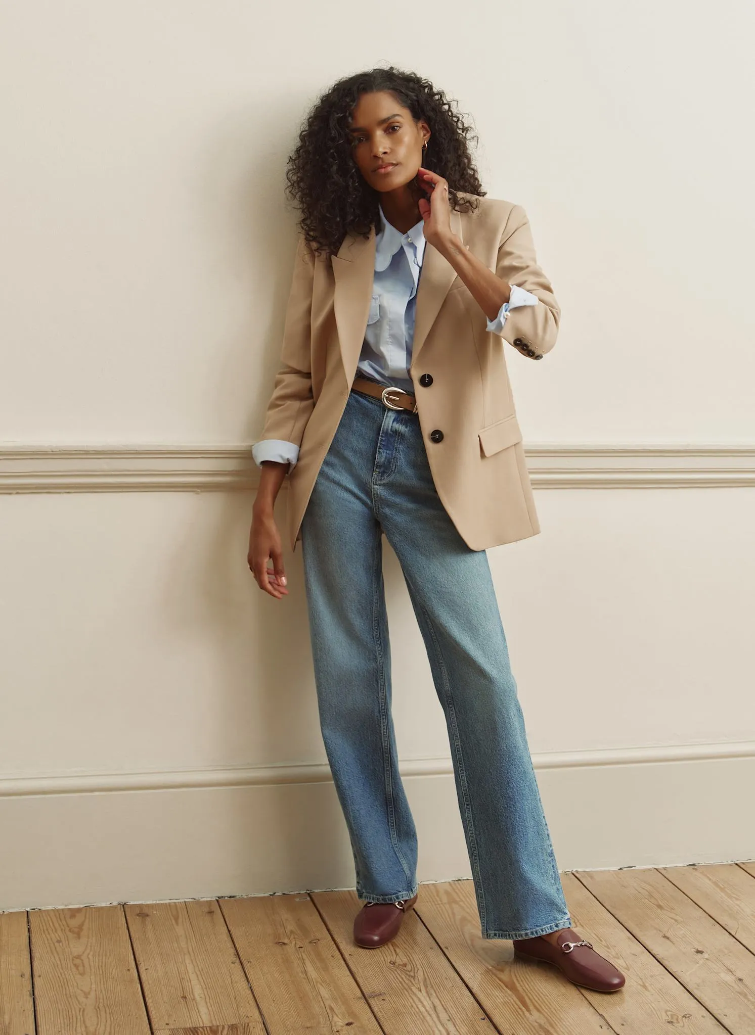 Neutral Single Breasted Minimal Blazer sold by Mint Velvet product image thumbnail 3