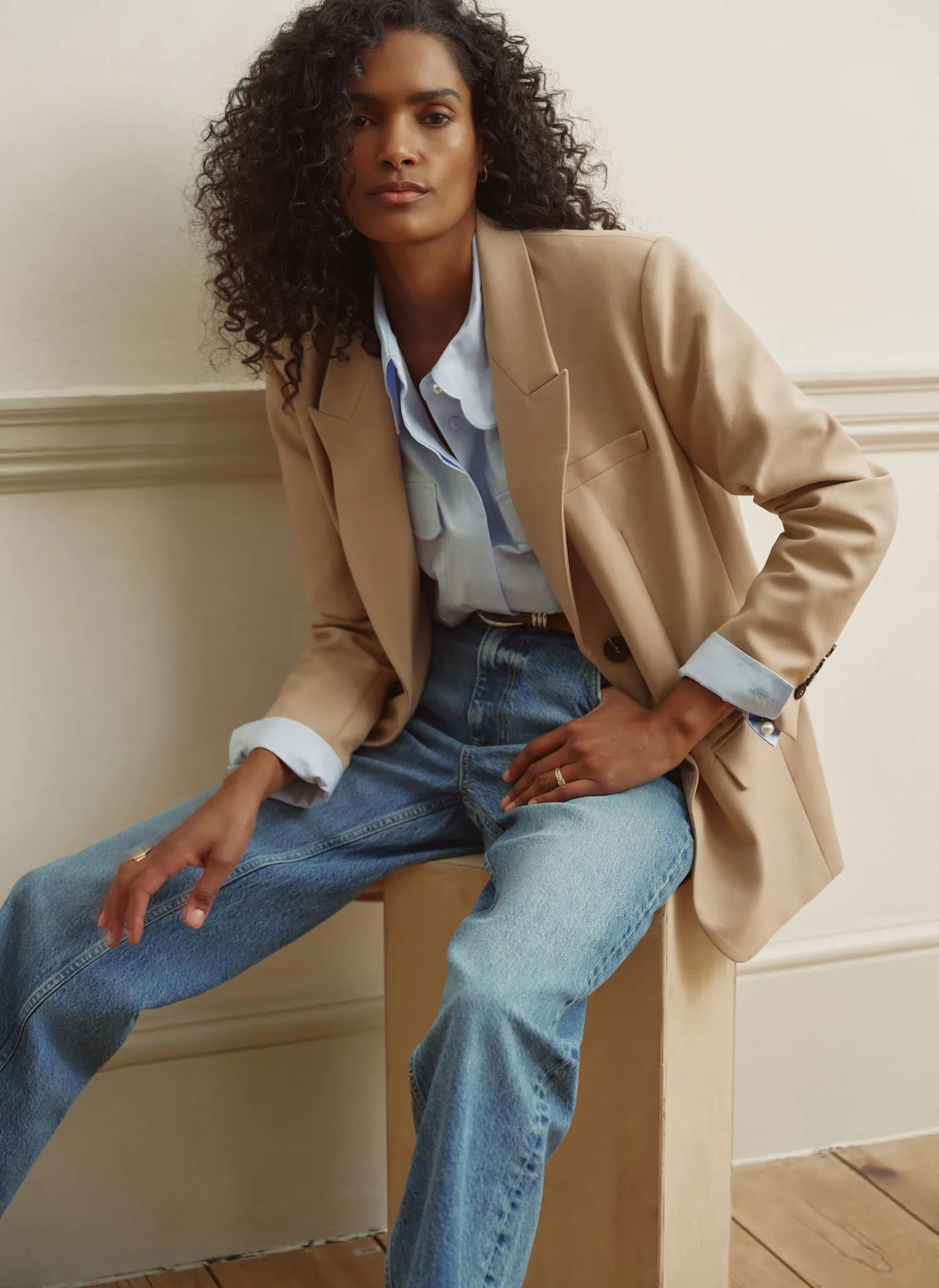Neutral Single Breasted Minimal Blazer sold by Mint Velvet product image thumbnail 5