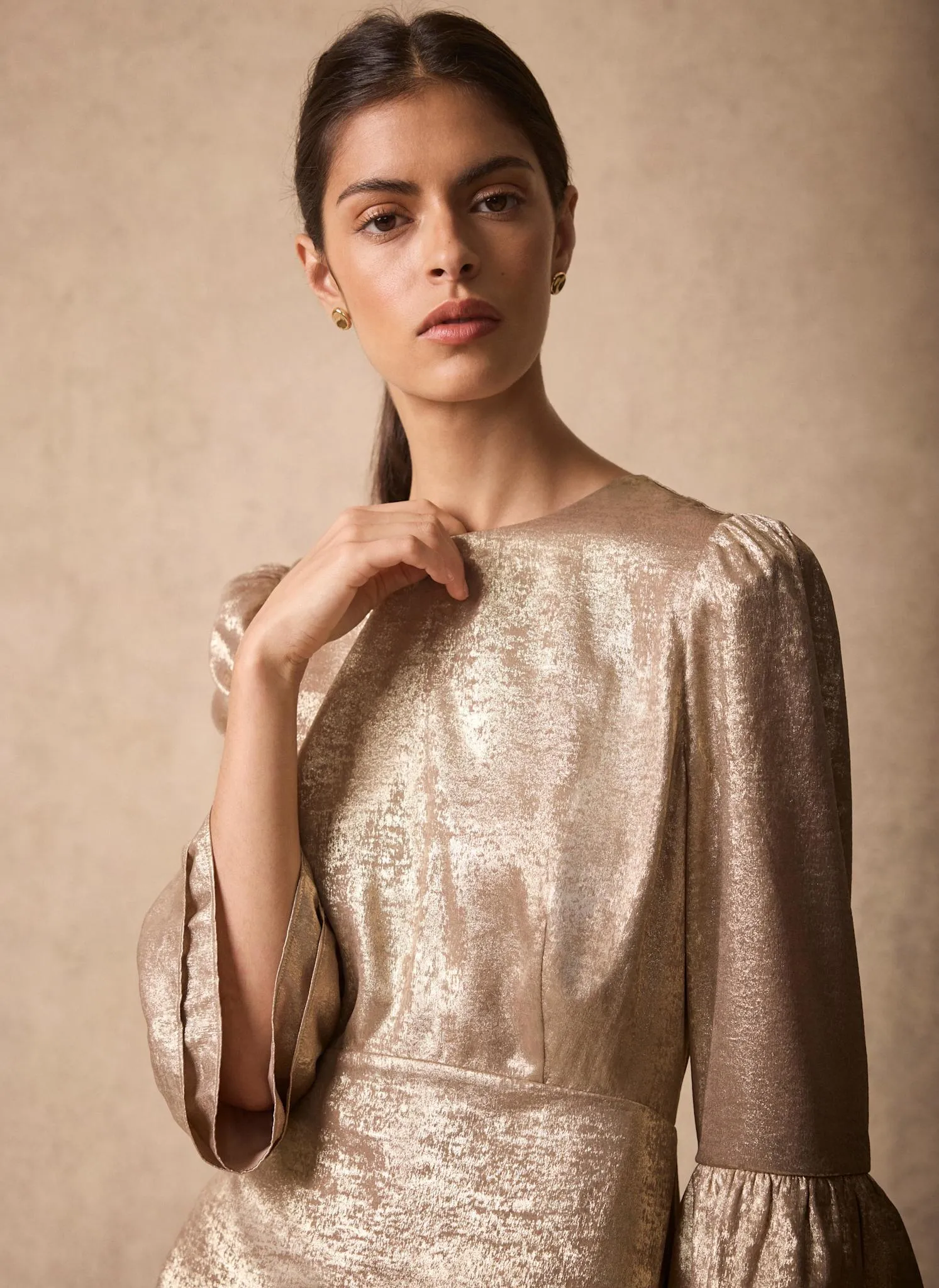 Gold Metallic Ruffle Mini Dress sold by Mint Velvet product image thumbnail 4