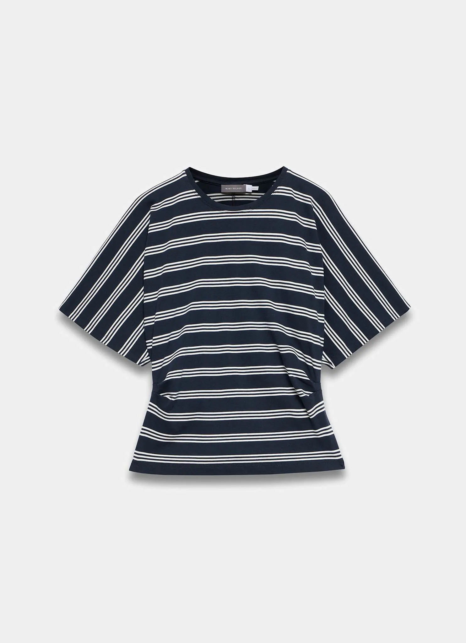 Navy Striped Cotton Ruched Waist T-Shirt sold by Mint Velvet product image thumbnail 5