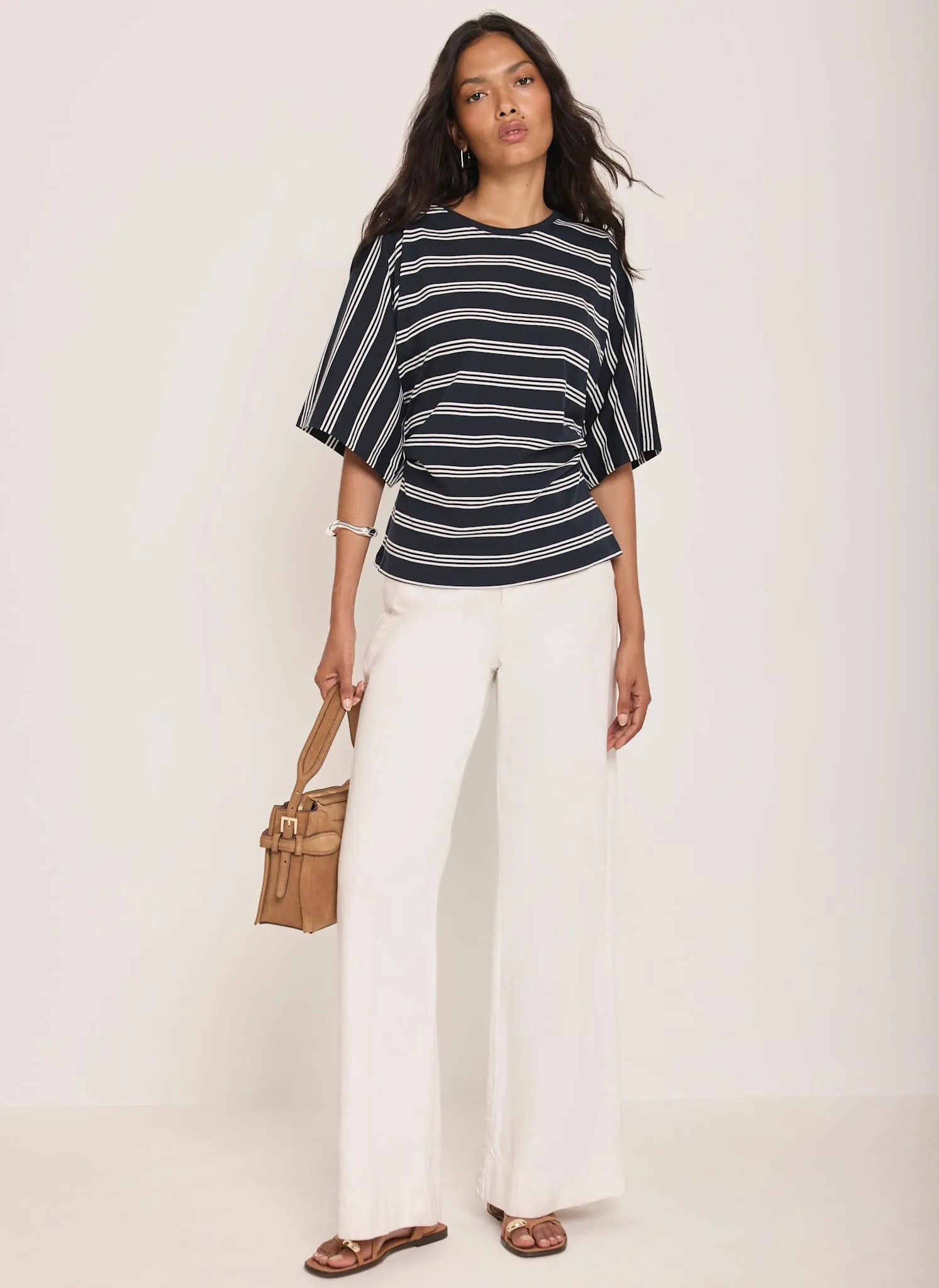Navy Striped Cotton Ruched Waist T-Shirt sold by Mint Velvet product image thumbnail 3