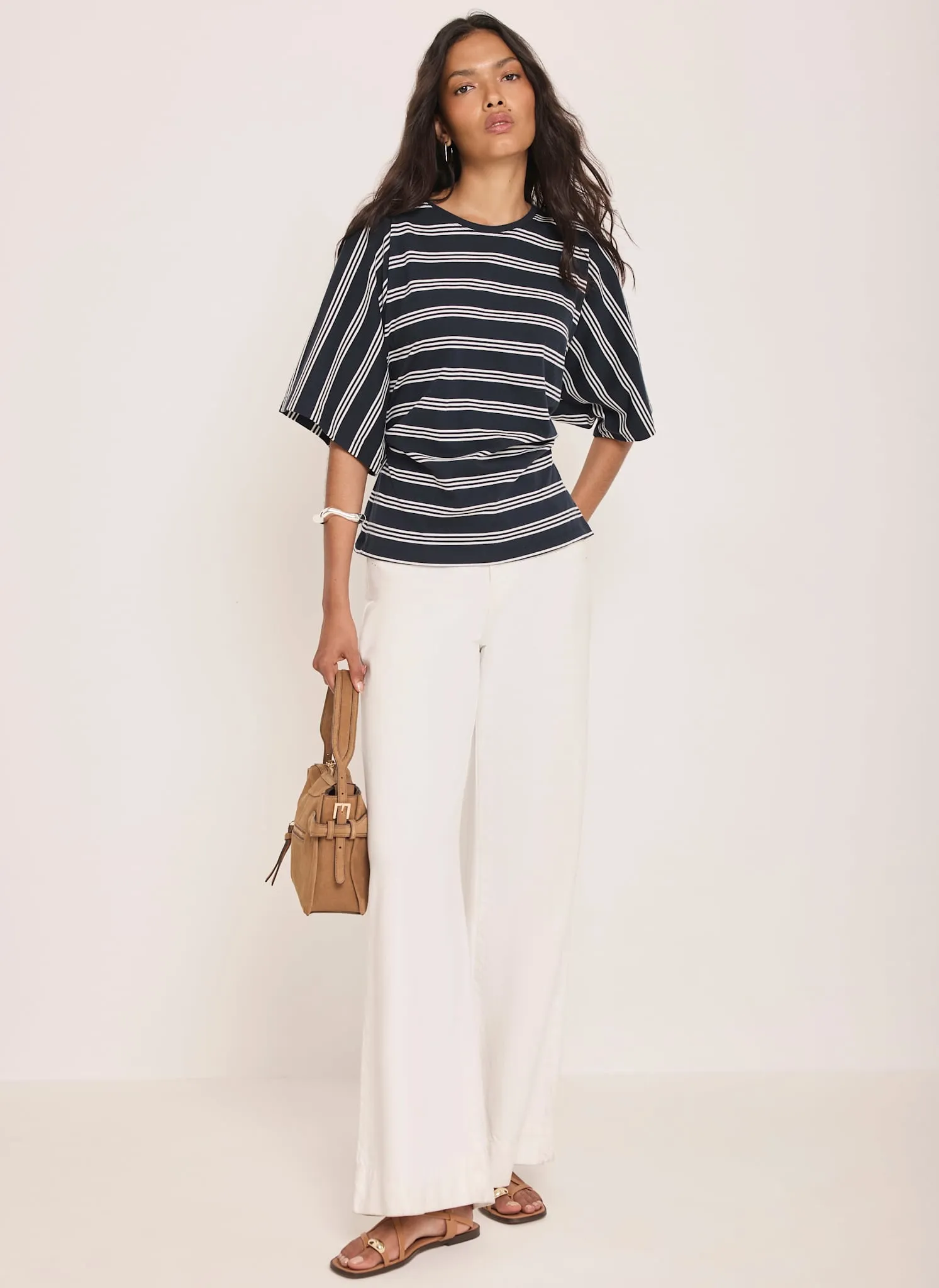 Navy Striped Cotton Ruched Waist T-Shirt sold by Mint Velvet product image thumbnail 4