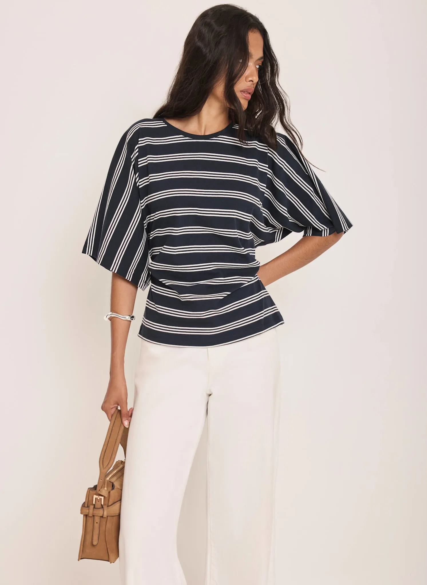 Navy Striped Cotton Ruched Waist T-Shirt sold by Mint Velvet
