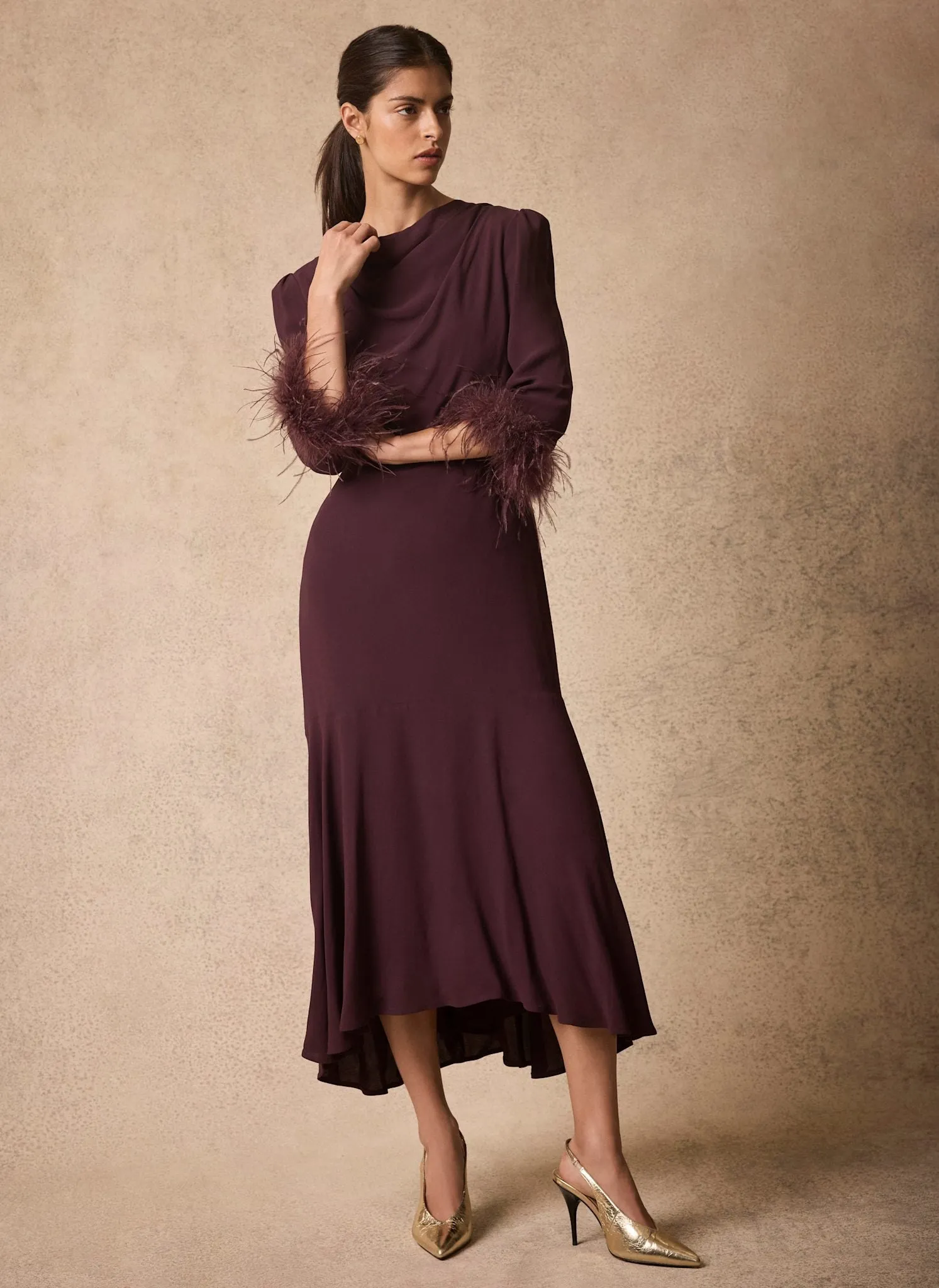 Burgundy Feather Trim Midi Dress sold by Mint Velvet product image thumbnail 2