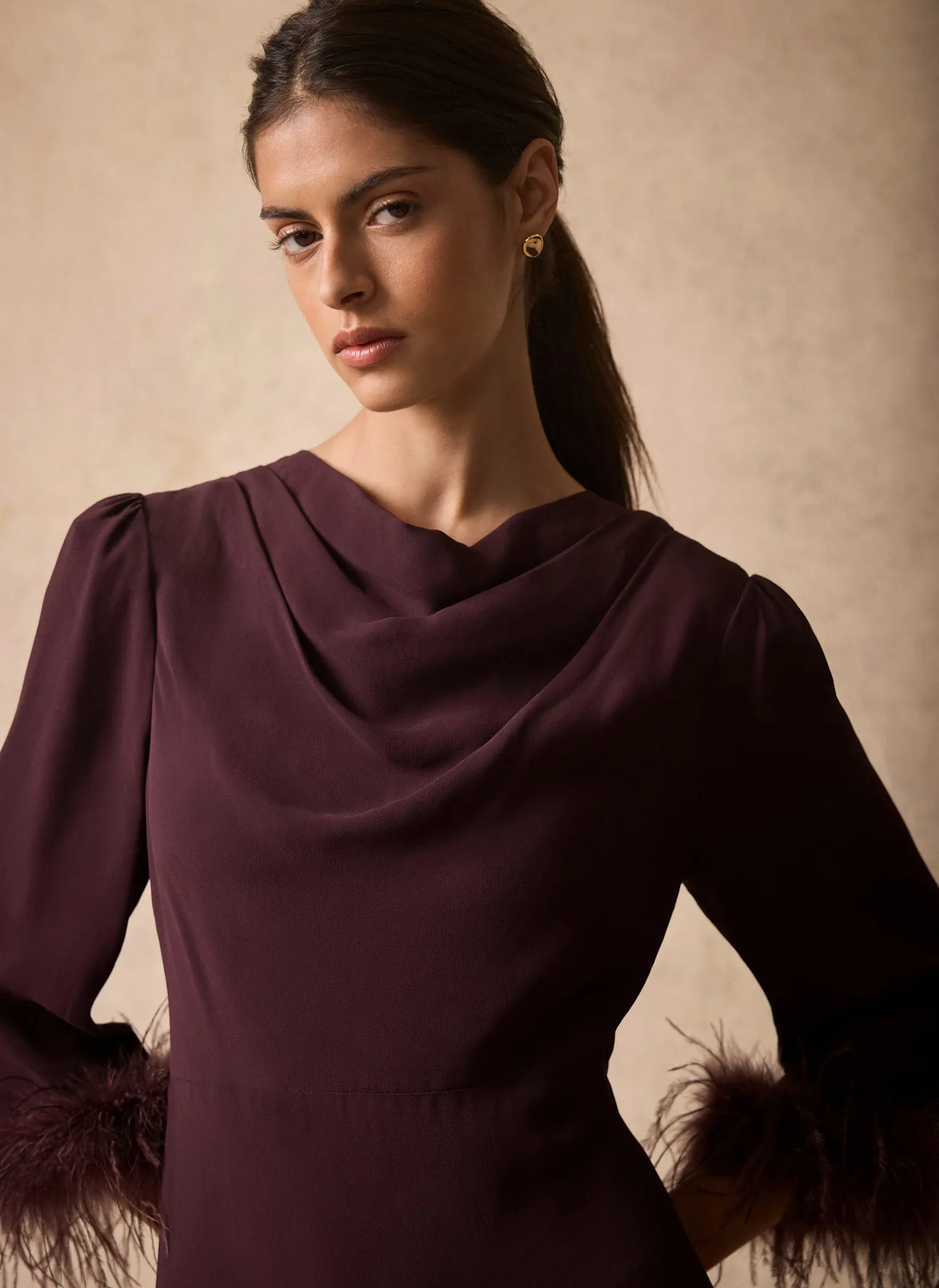 Burgundy Feather Trim Midi Dress sold by Mint Velvet product image thumbnail 4