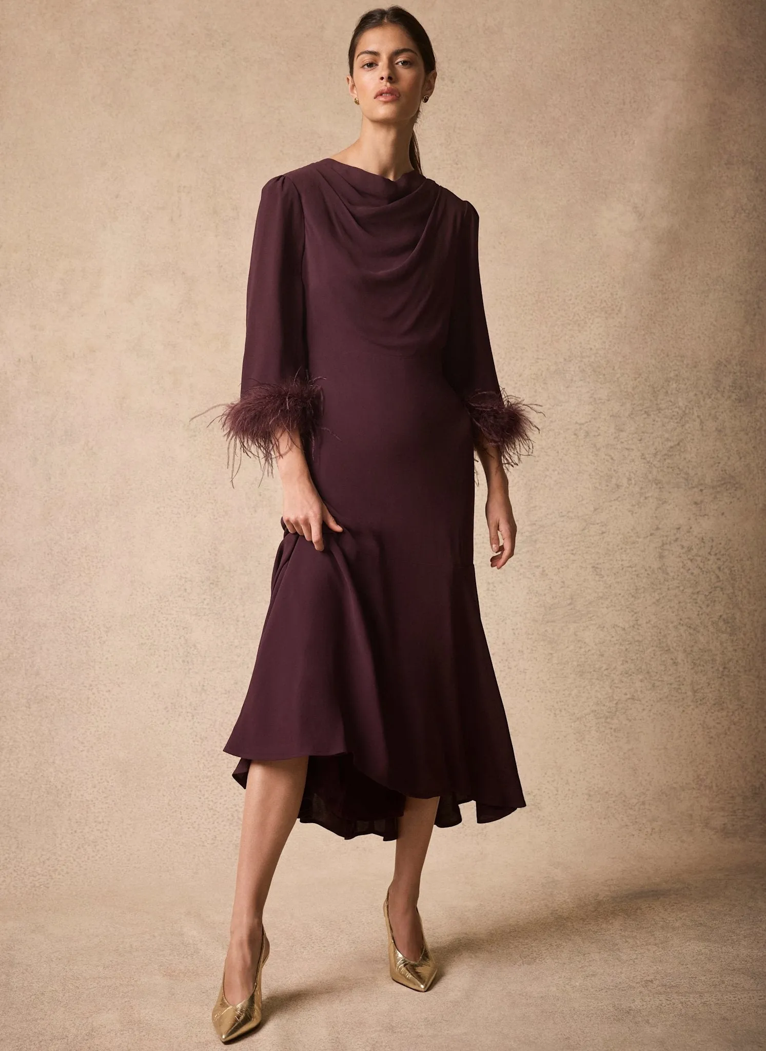 Burgundy Feather Trim Midi Dress sold by Mint Velvet product image thumbnail 5