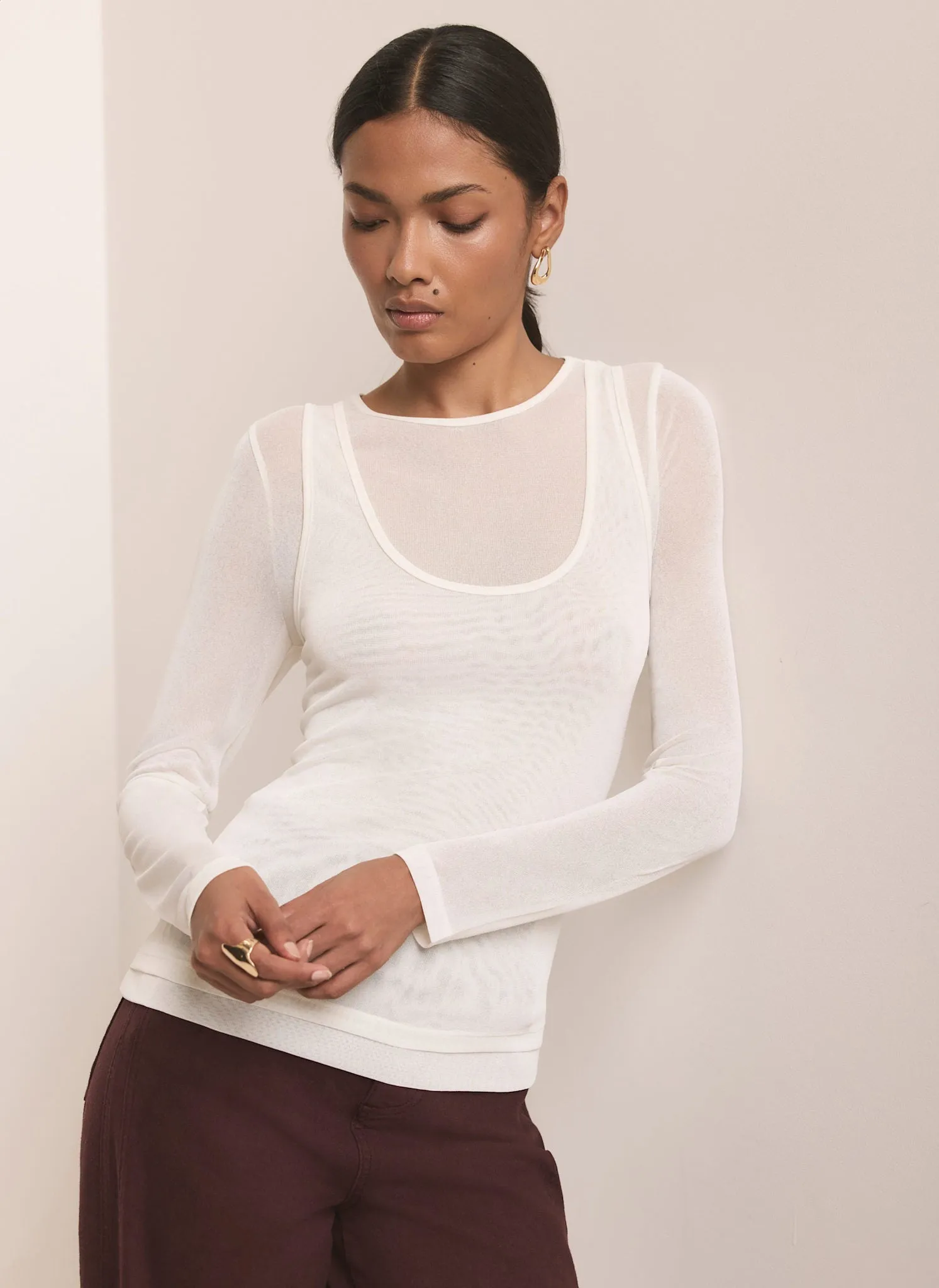 Cream Sheer Double Layer Top sold by Mint Velvet product image thumbnail 2