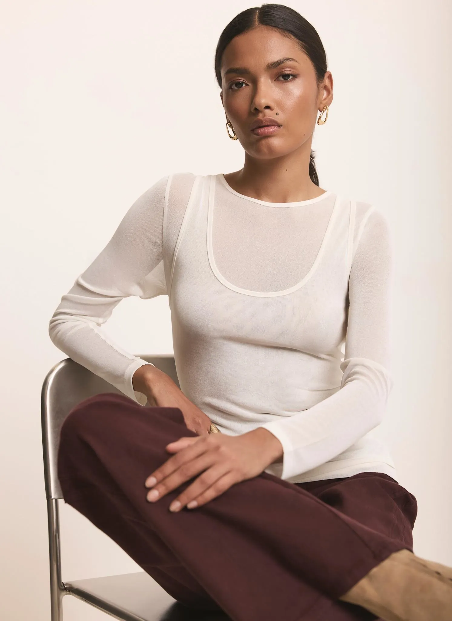 Cream Sheer Double Layer Top sold by Mint Velvet