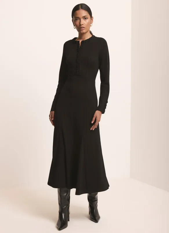 Black Jersey Ruched Trim Midi Dress made by Mint Velvet