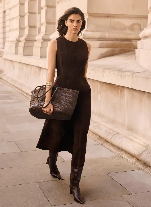 Brown Suede Sleeveless Midi Dress made by Mint Velvet