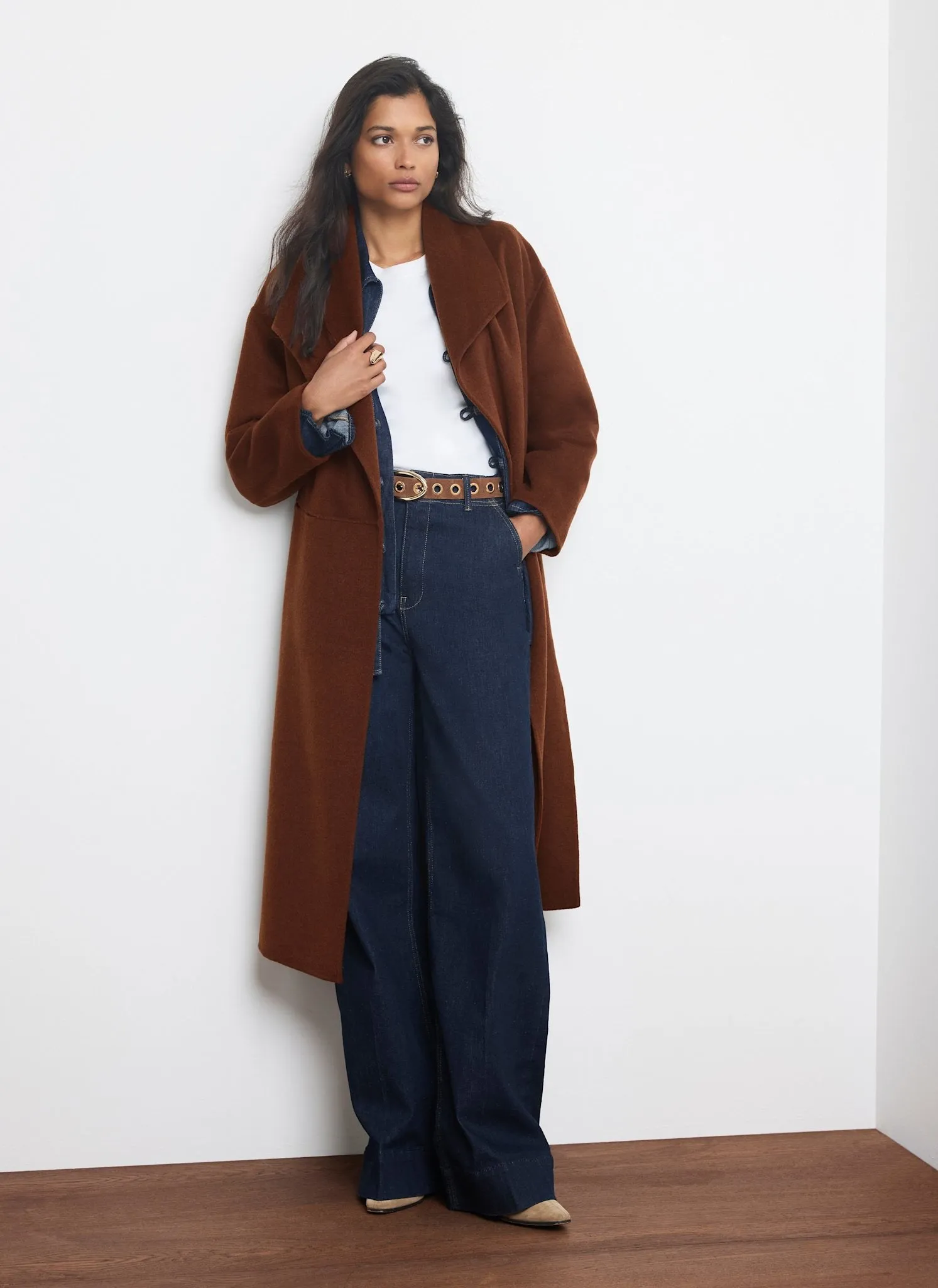 Brown Wool Blend Waterfall Hand Finished Coat sold by Mint Velvet product image thumbnail 2