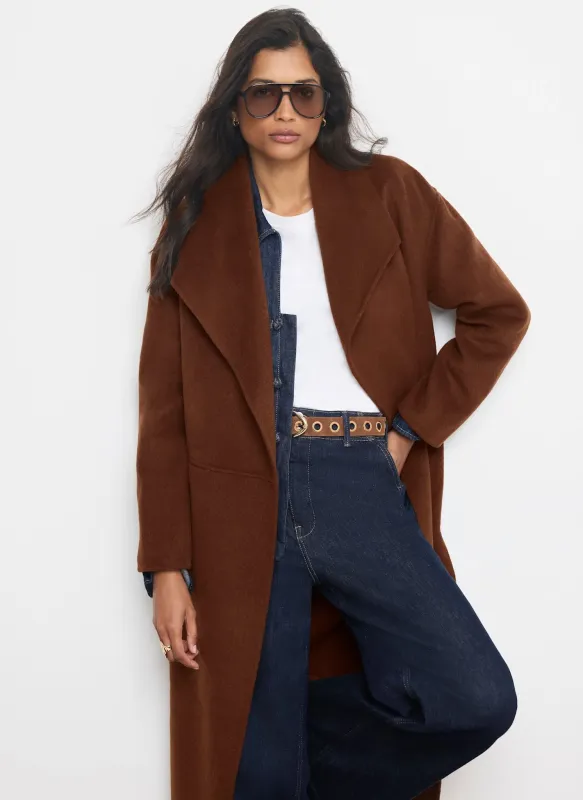 Brown Wool Blend Waterfall Hand Finished Coat made by Mint Velvet