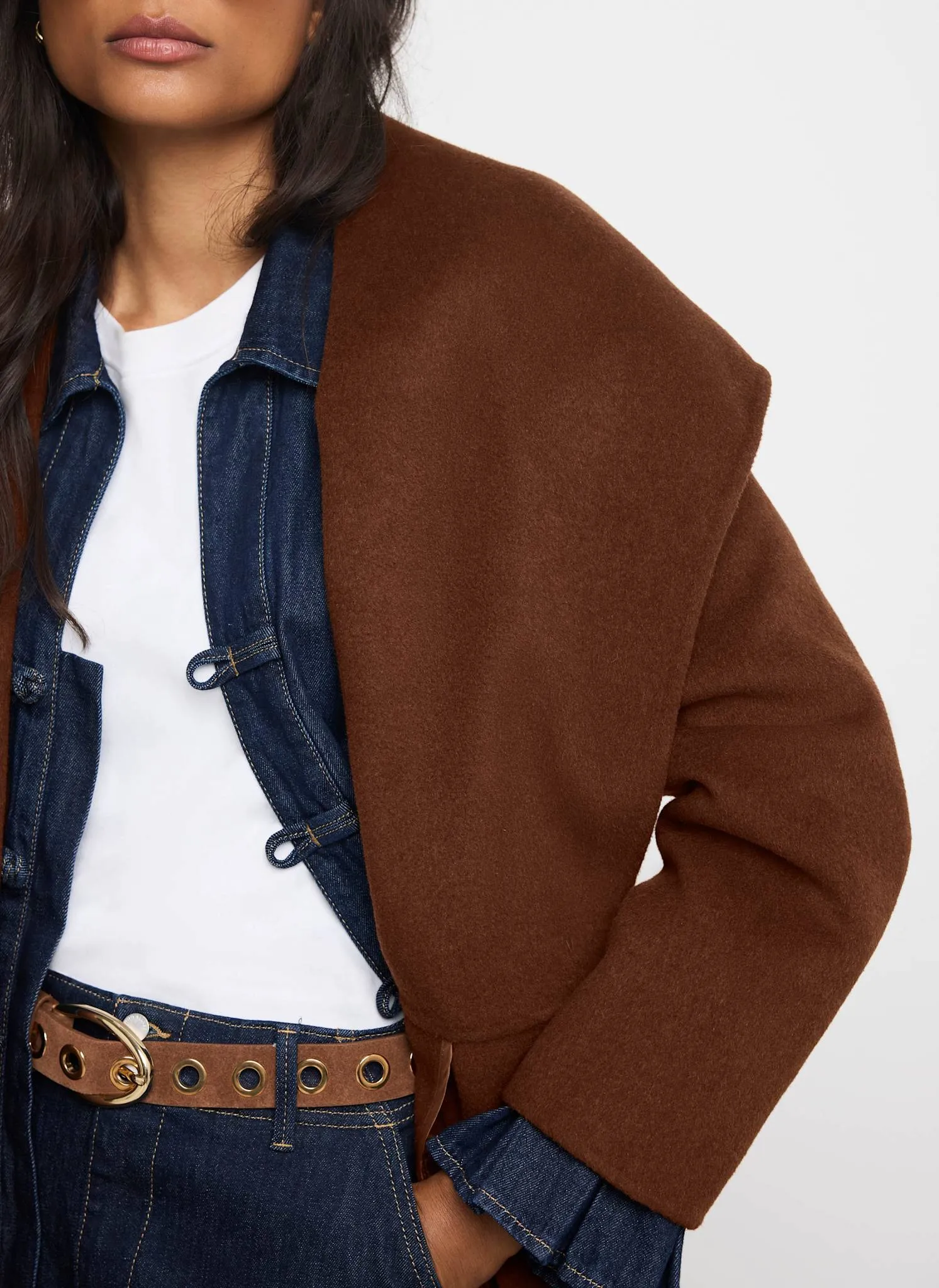 Brown Wool Blend Waterfall Hand Finished Coat sold by Mint Velvet product image thumbnail 4