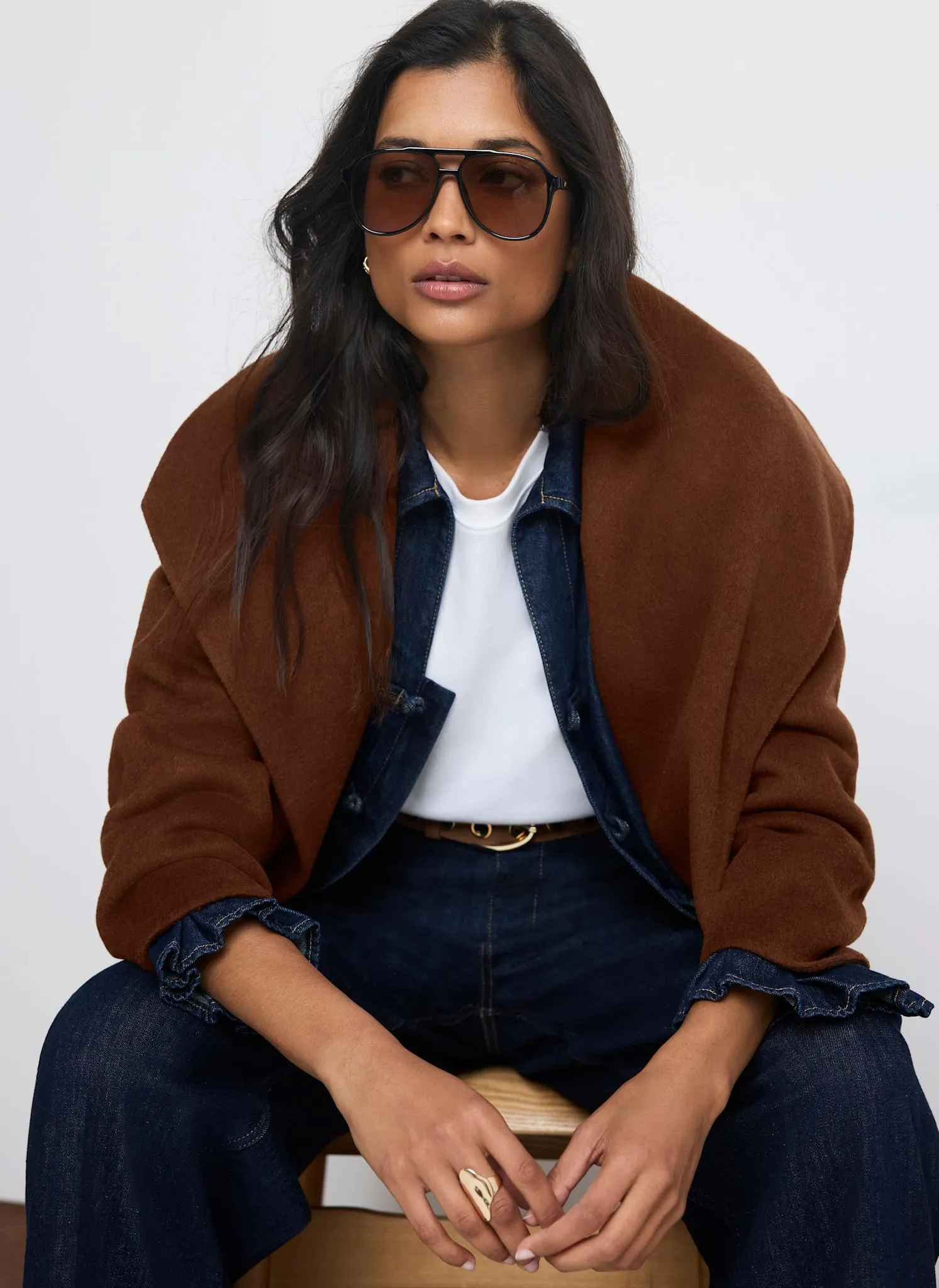 Brown Wool Blend Waterfall Hand Finished Coat sold by Mint Velvet product image thumbnail 3