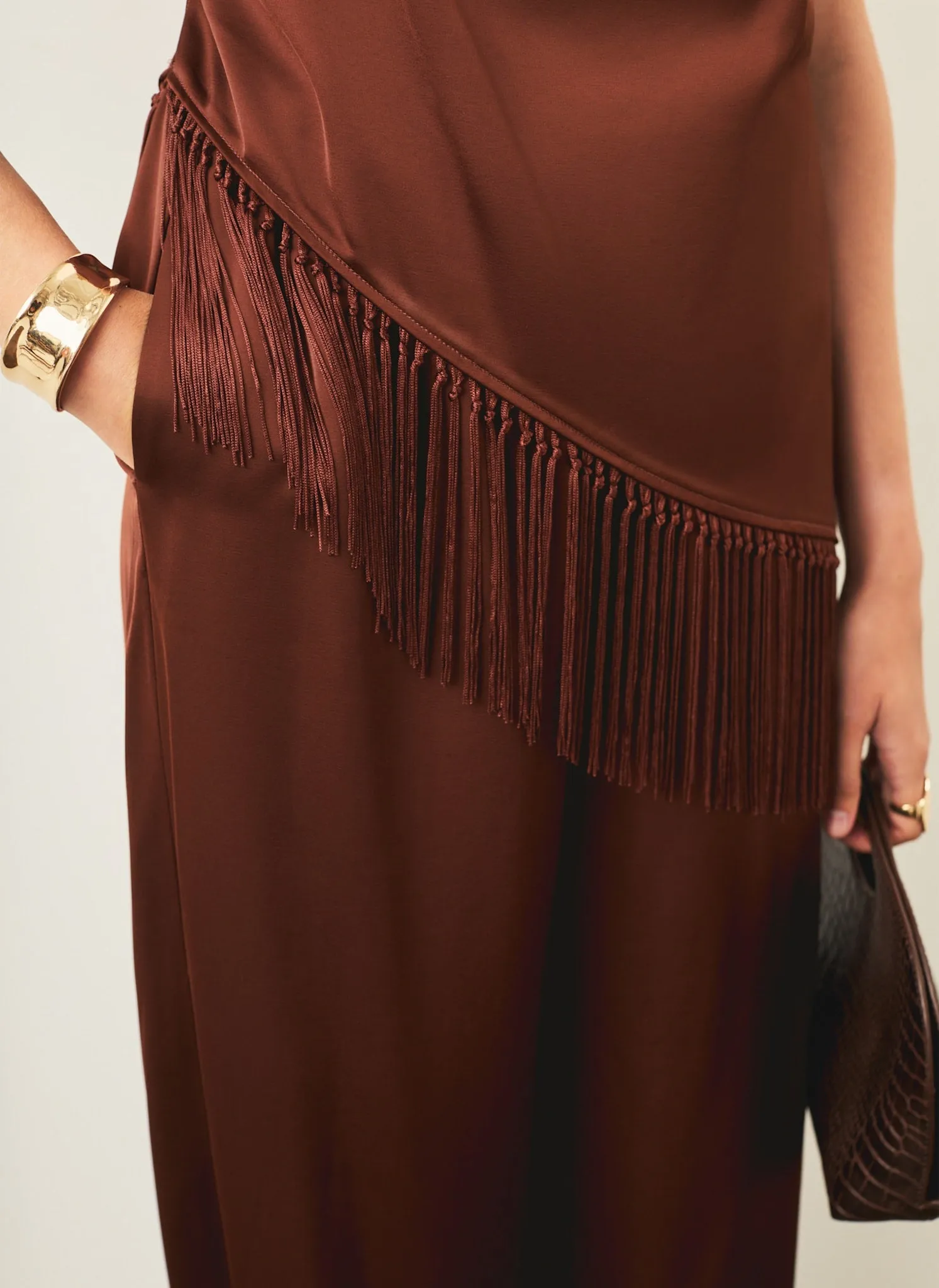 Brown Satin Fringe Hem Top sold by Mint Velvet product image thumbnail 4