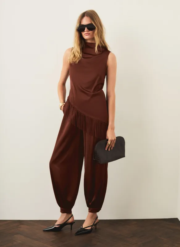 Brown Satin Balloon Trousers made by Mint Velvet
