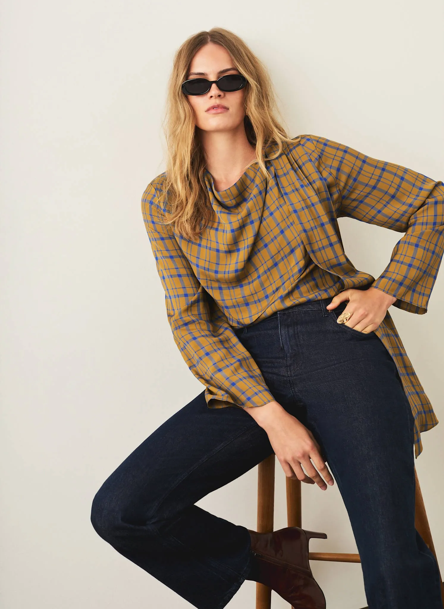 Gold Checked Scarf Detail Top sold by Mint Velvet product image thumbnail 2