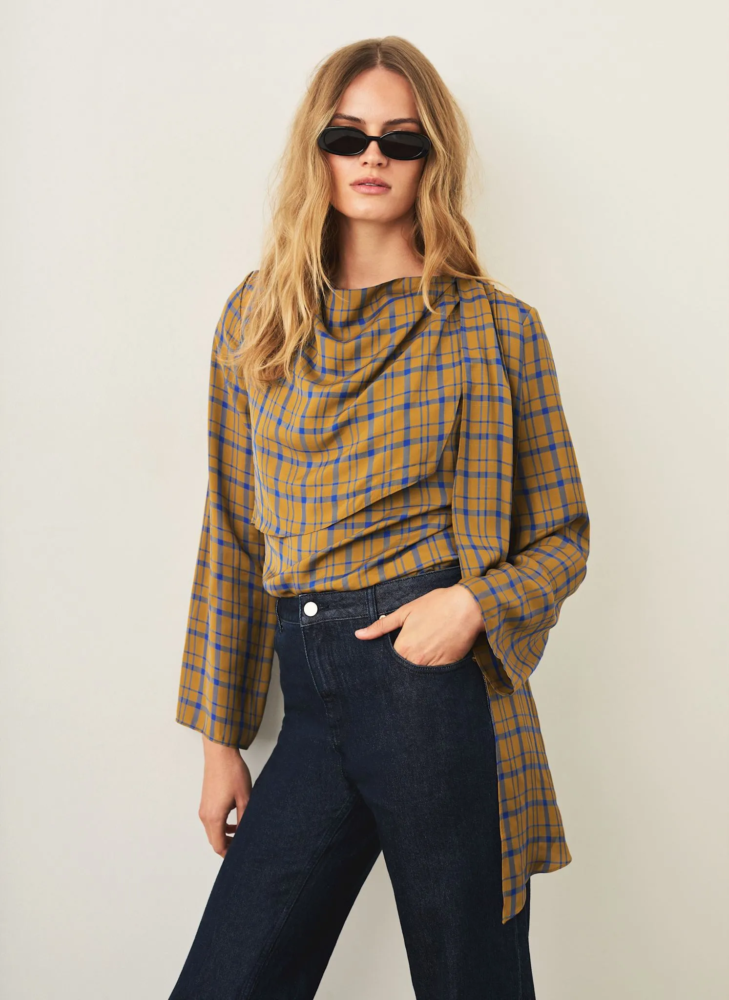 Gold Checked Scarf Detail Top sold by Mint Velvet