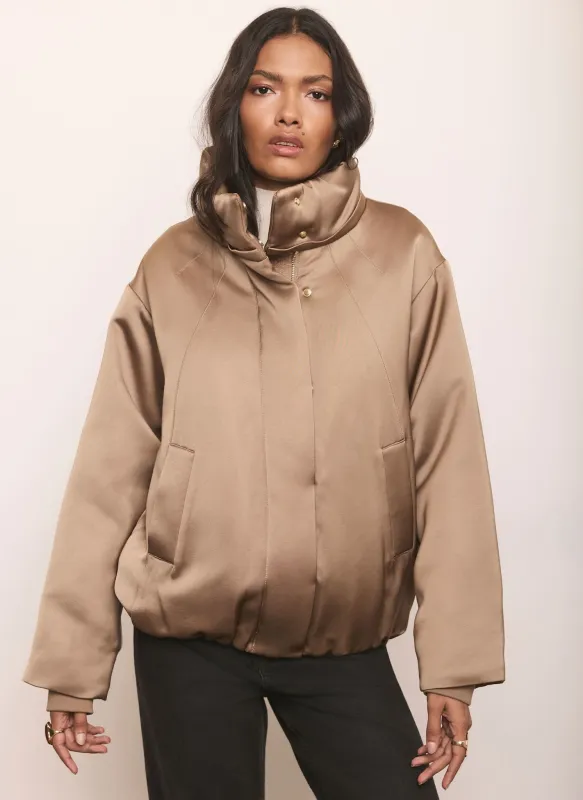 Gold Satin Funnel Neck Bomber Jacket made by Mint Velvet
