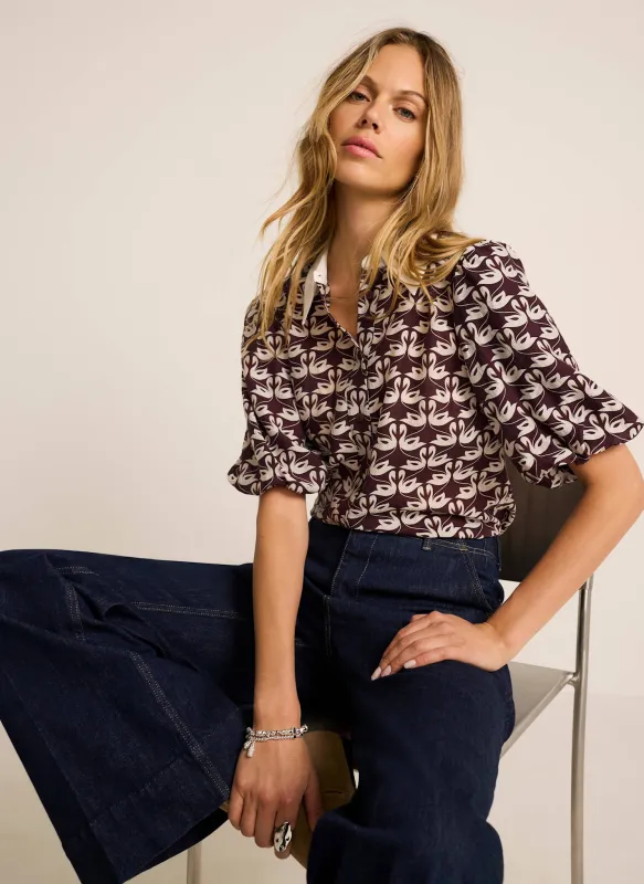Burgundy Swan Print Shirt made by Mint Velvet
