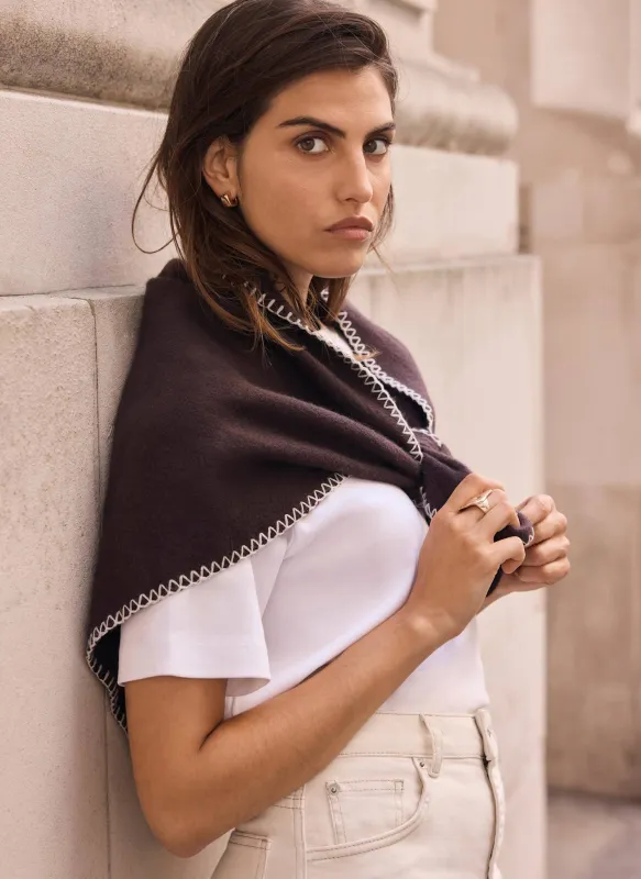 Brown Knit Blanket Stitch Scarf made by Mint Velvet