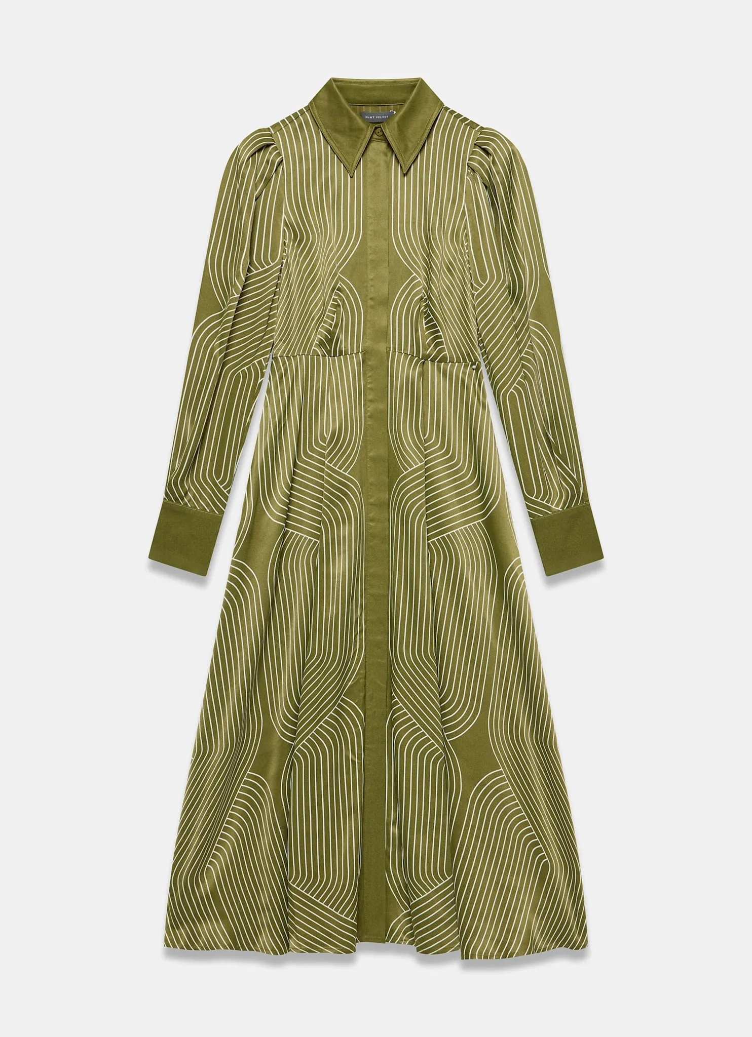 Olive Green Satin Printed Midi Shirt Dress sold by Mint Velvet product image thumbnail 5